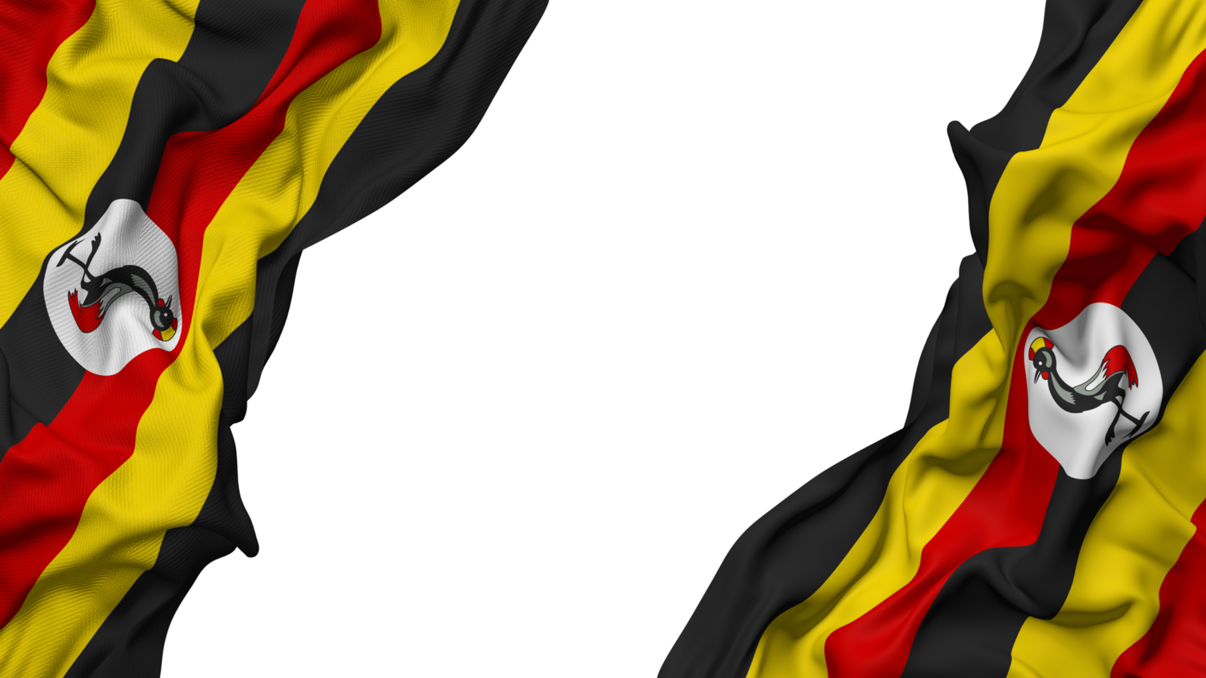 Uganda bandeira pano onda bandeira dentro a canto com colisão e avião textura, isolado, 3d Renderização png