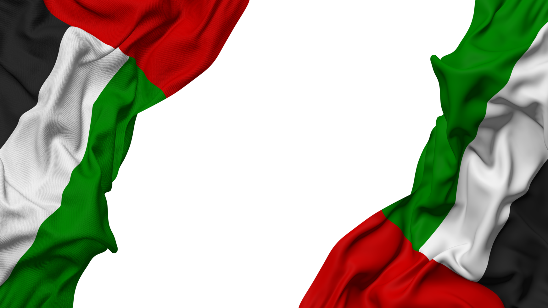 United Arab Emirates Flag Cloth Wave Banner in the Corner with Bump and Plain Texture, Isolated, 3D Rendering png