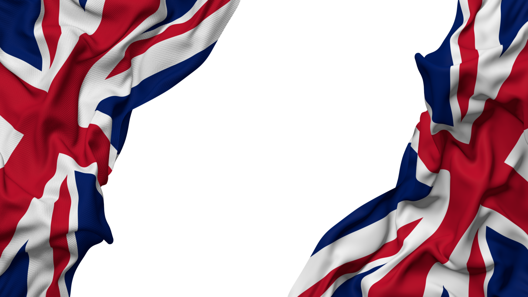 United Kingdom Flag Cloth Wave Banner in the Corner with Bump and Plain Texture, Isolated, 3D Rendering png