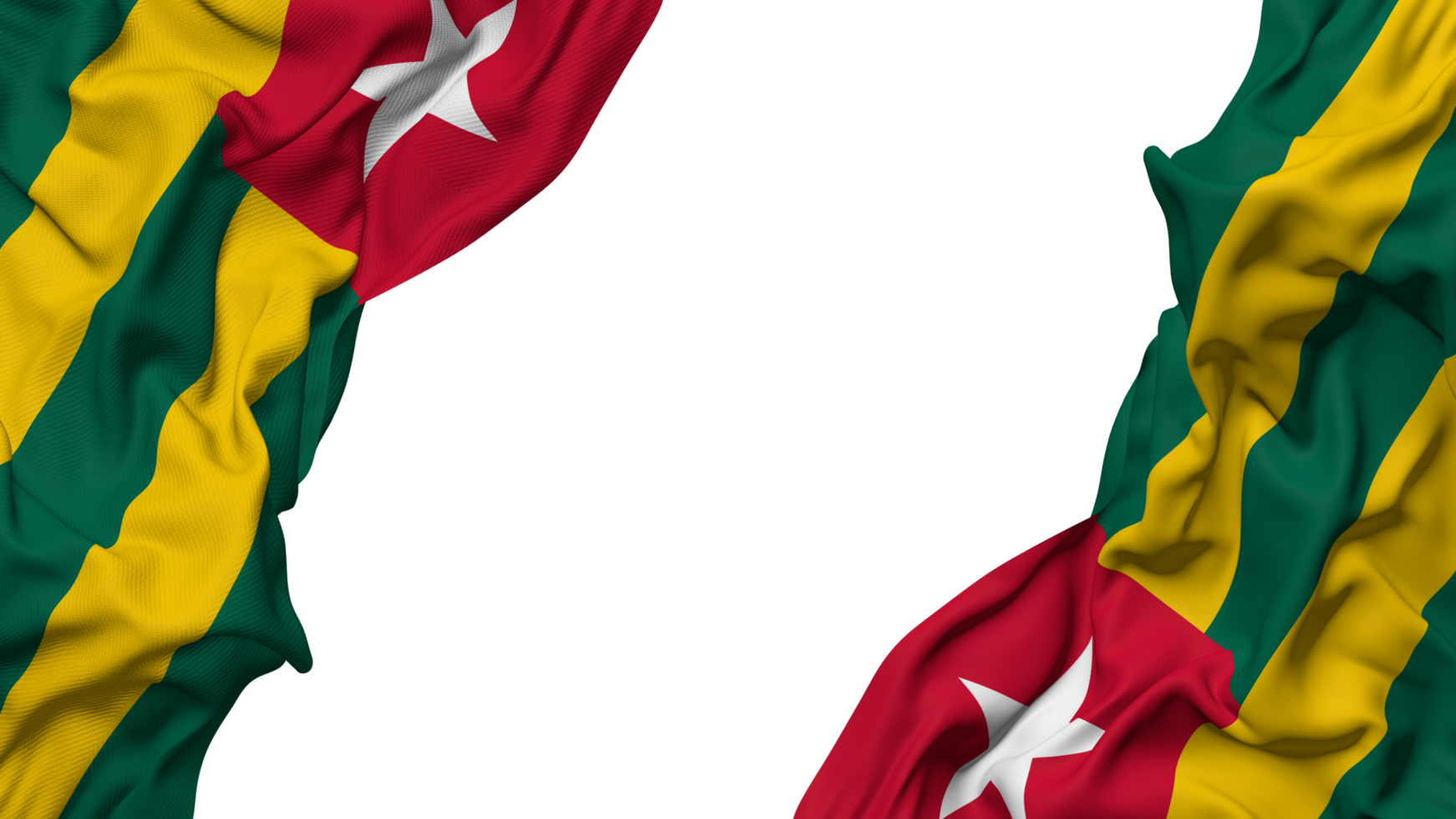 Togo flagga trasa Vinka baner i de hörn med stöta och enkel textur, isolerat, 3d tolkning png