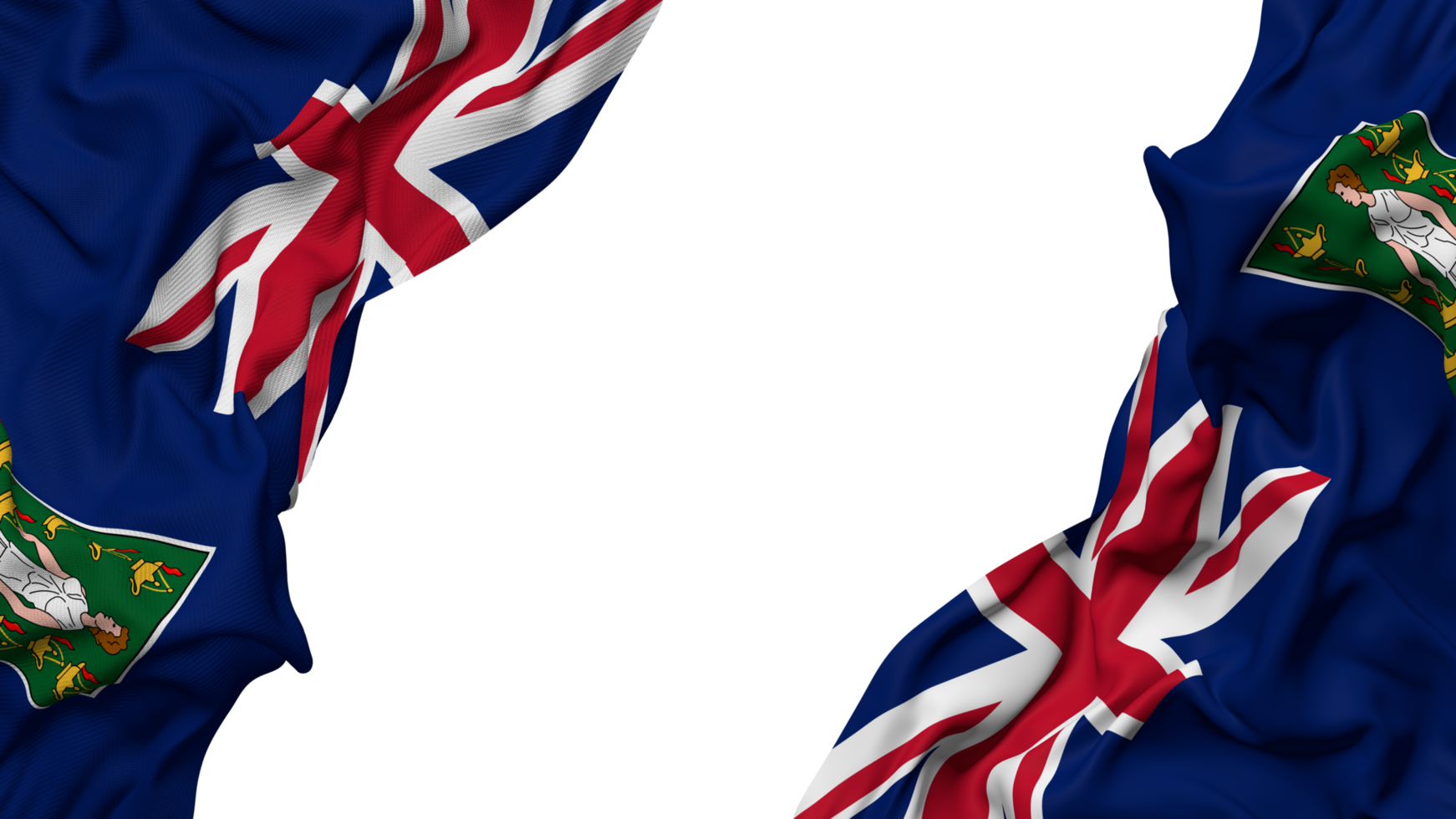 British Virgin Islands, BVI Flag Cloth Wave Banner in the Corner with Bump and Plain Texture, Isolated, 3D Rendering png