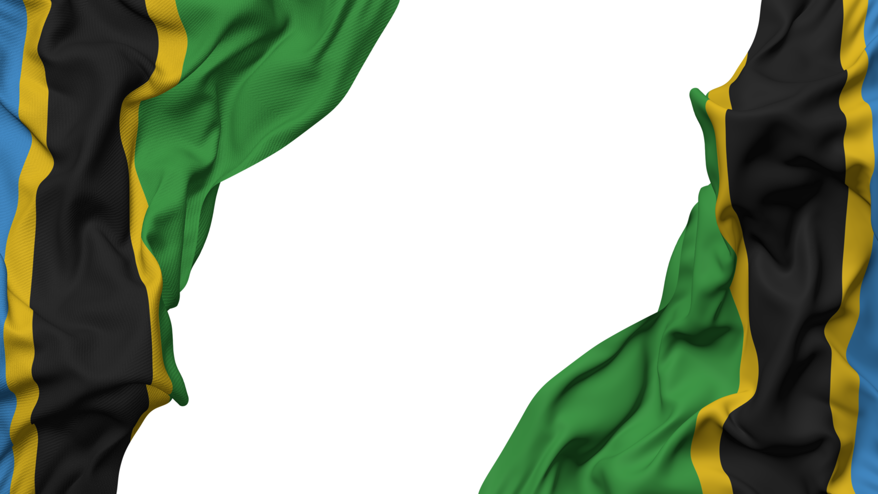 Tanzania Flag Cloth Wave Banner in the Corner with Bump and Plain Texture, Isolated, 3D Rendering png