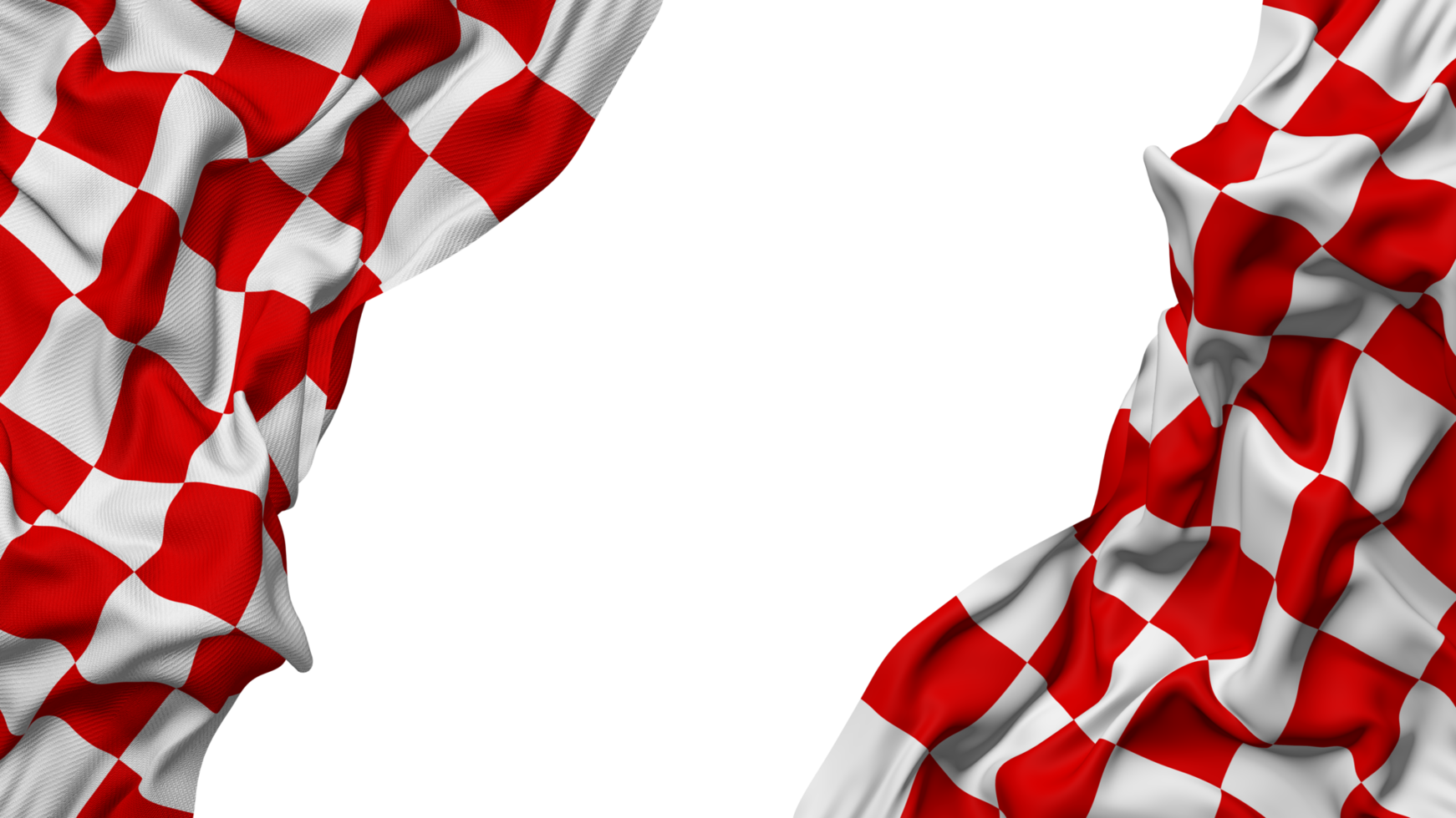 Racing Red and White Checkered Flag Cloth Wave Banner in the Corner with Bump and Plain Texture, Isolated, 3D Rendering png