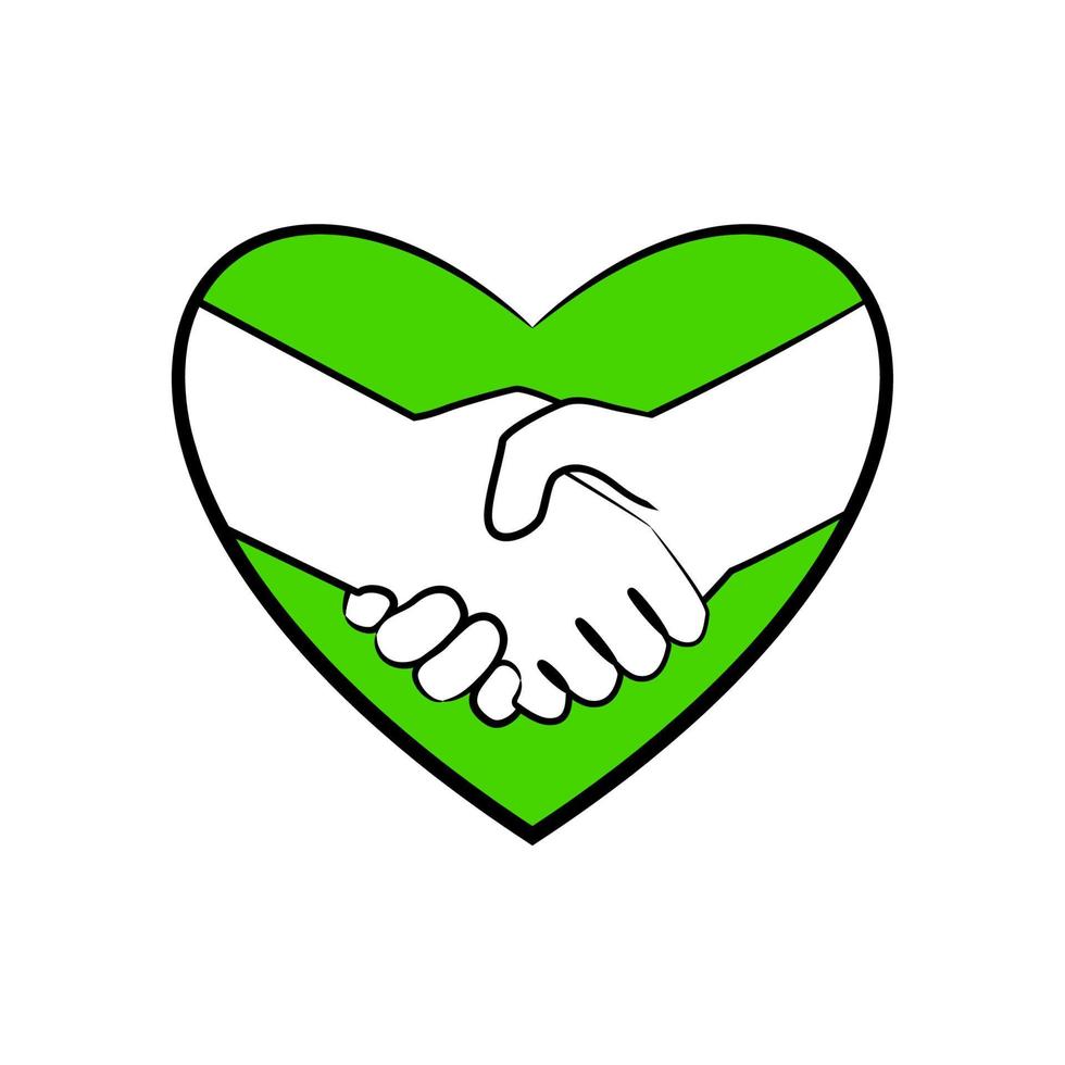 Handshake, two white hands in green heart vector