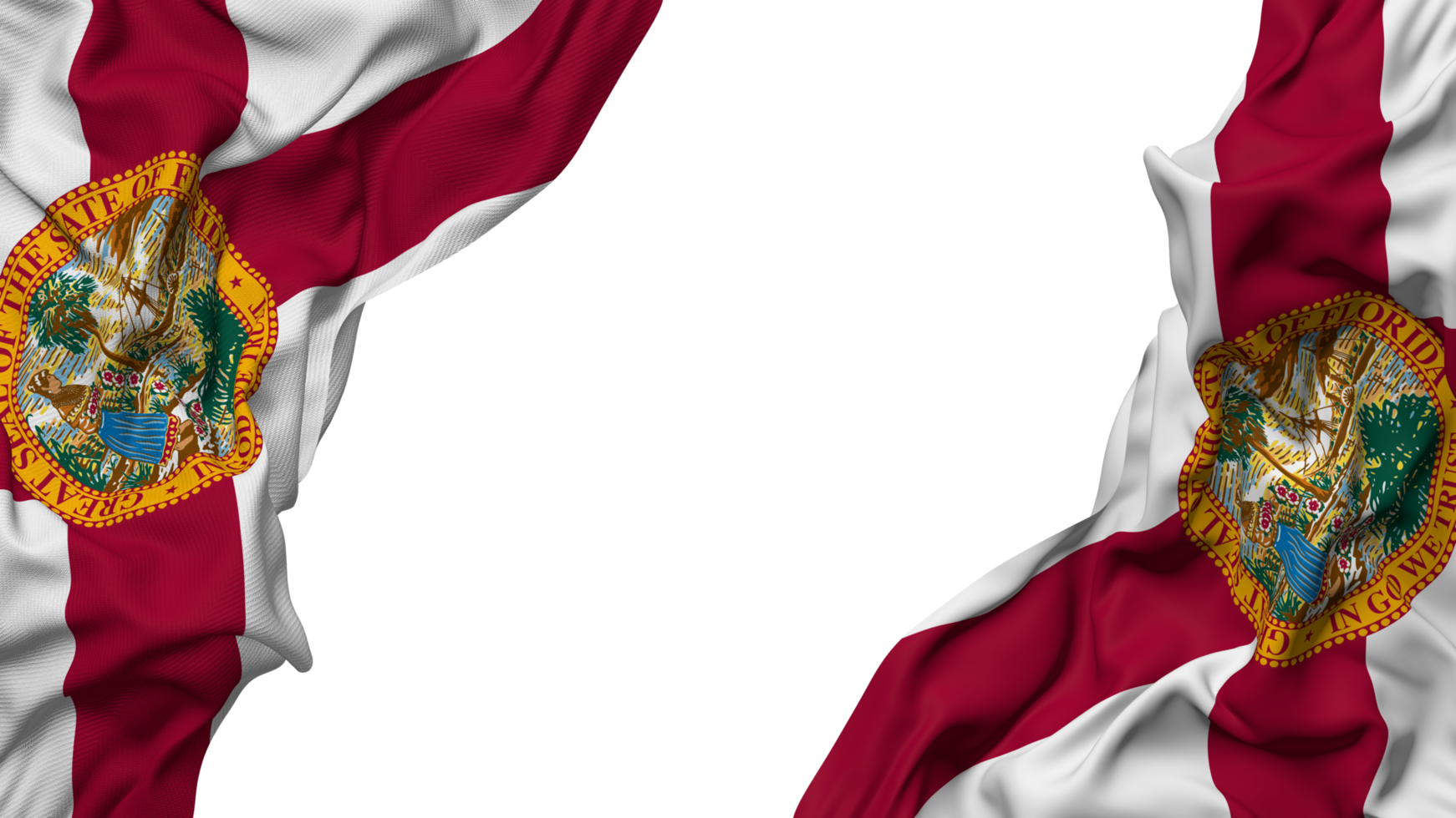 State of Florida Flag Cloth Wave Banner in the Corner with Bump and Plain Texture, Isolated, 3D Rendering png