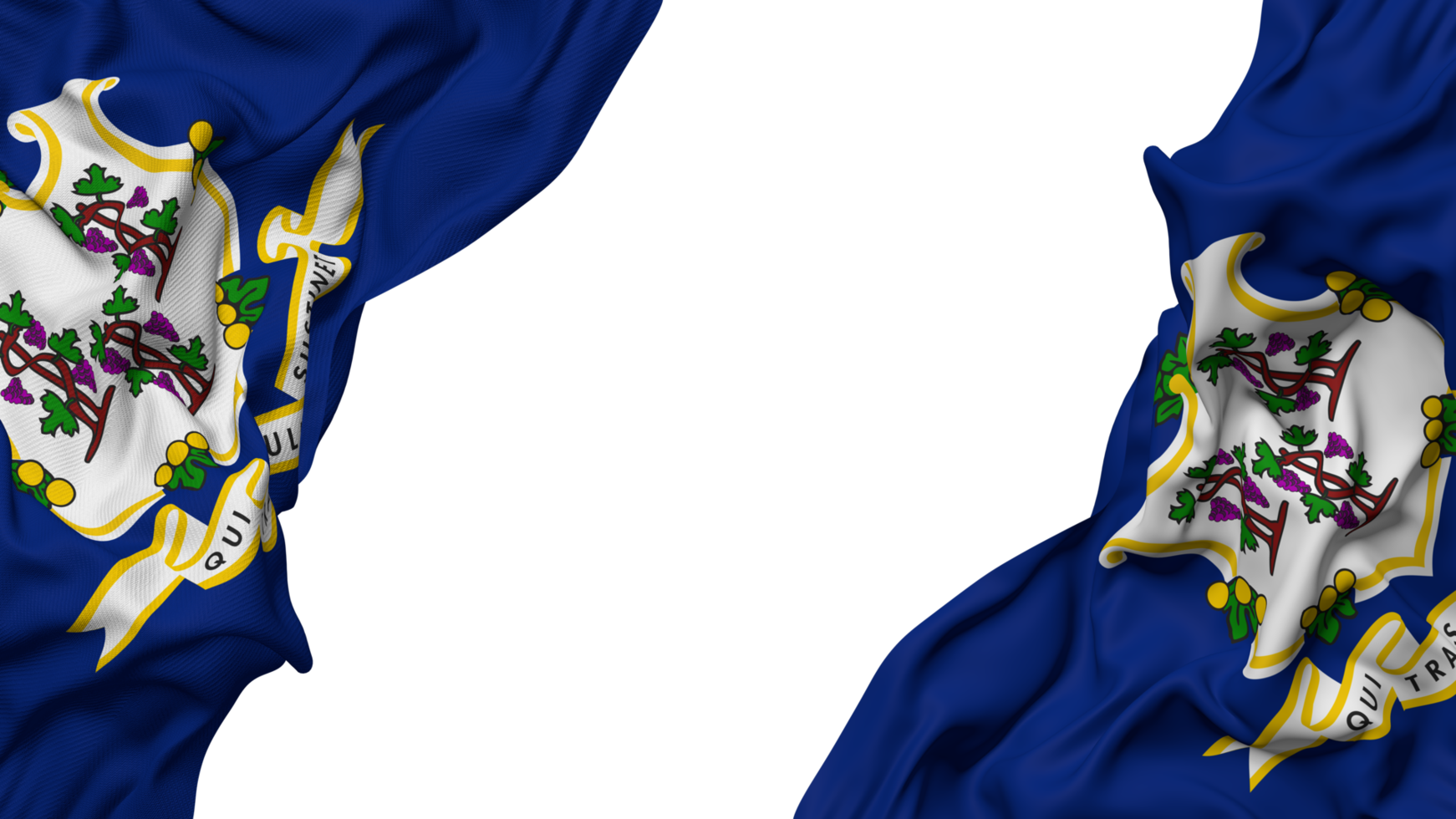 State of Connecticut Flag Cloth Wave Banner in the Corner with Bump and Plain Texture, Isolated, 3D Rendering png