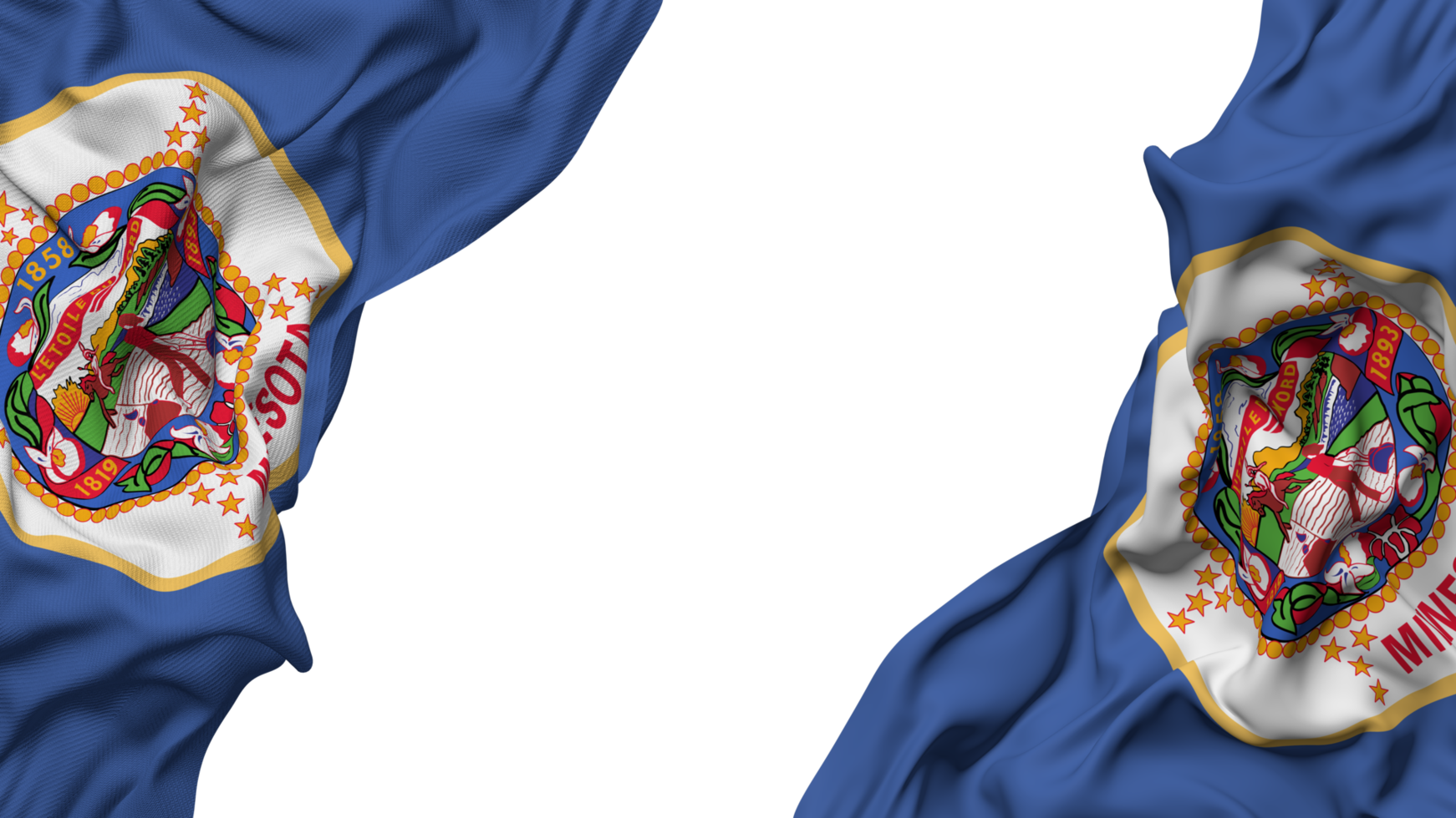 State of Minnesota Flag Cloth Wave Banner in the Corner with Bump and Plain Texture, Isolated, 3D Rendering png