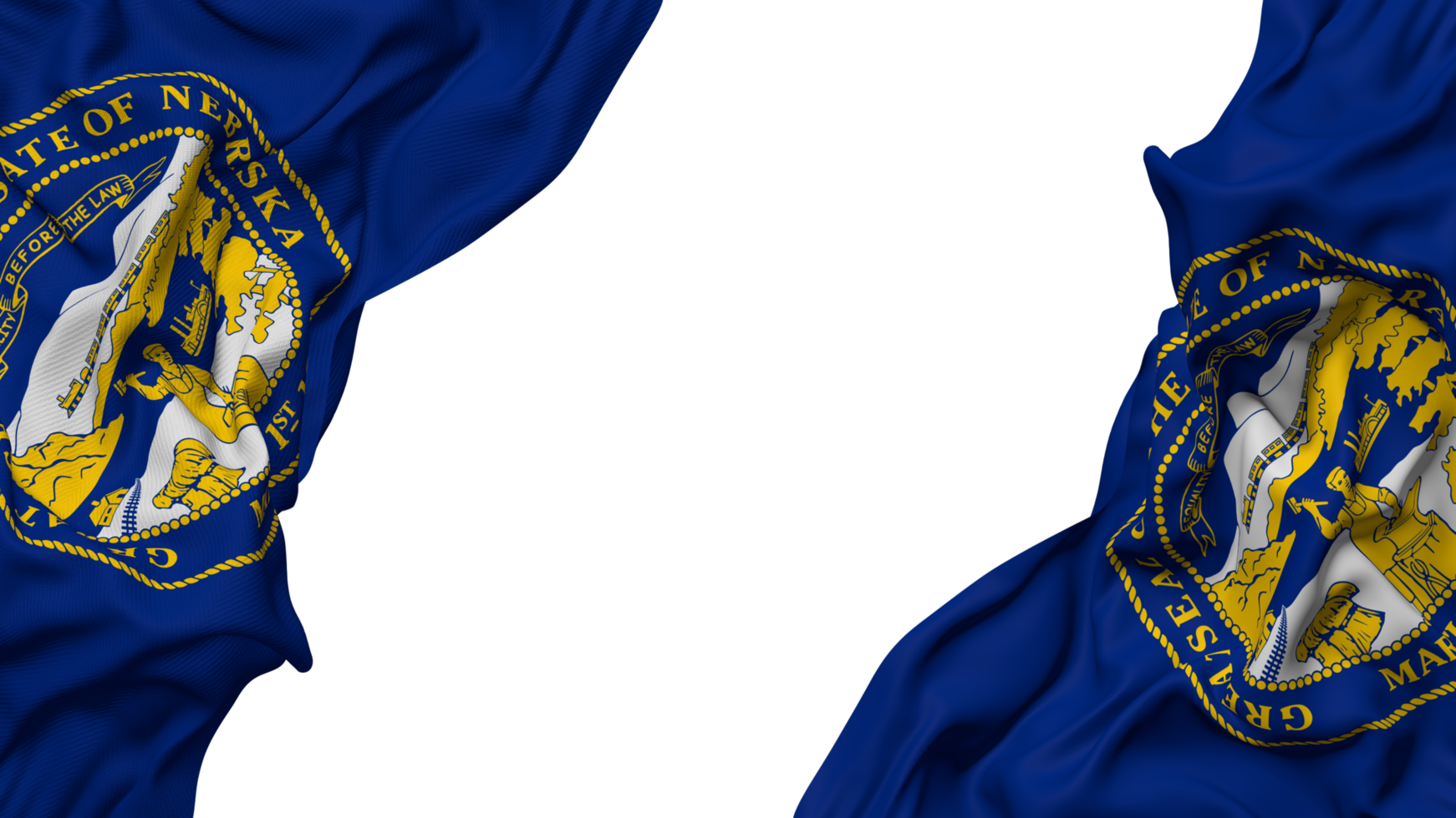 State of Nebraska Flag Cloth Wave Banner in the Corner with Bump and Plain Texture, Isolated, 3D Rendering png