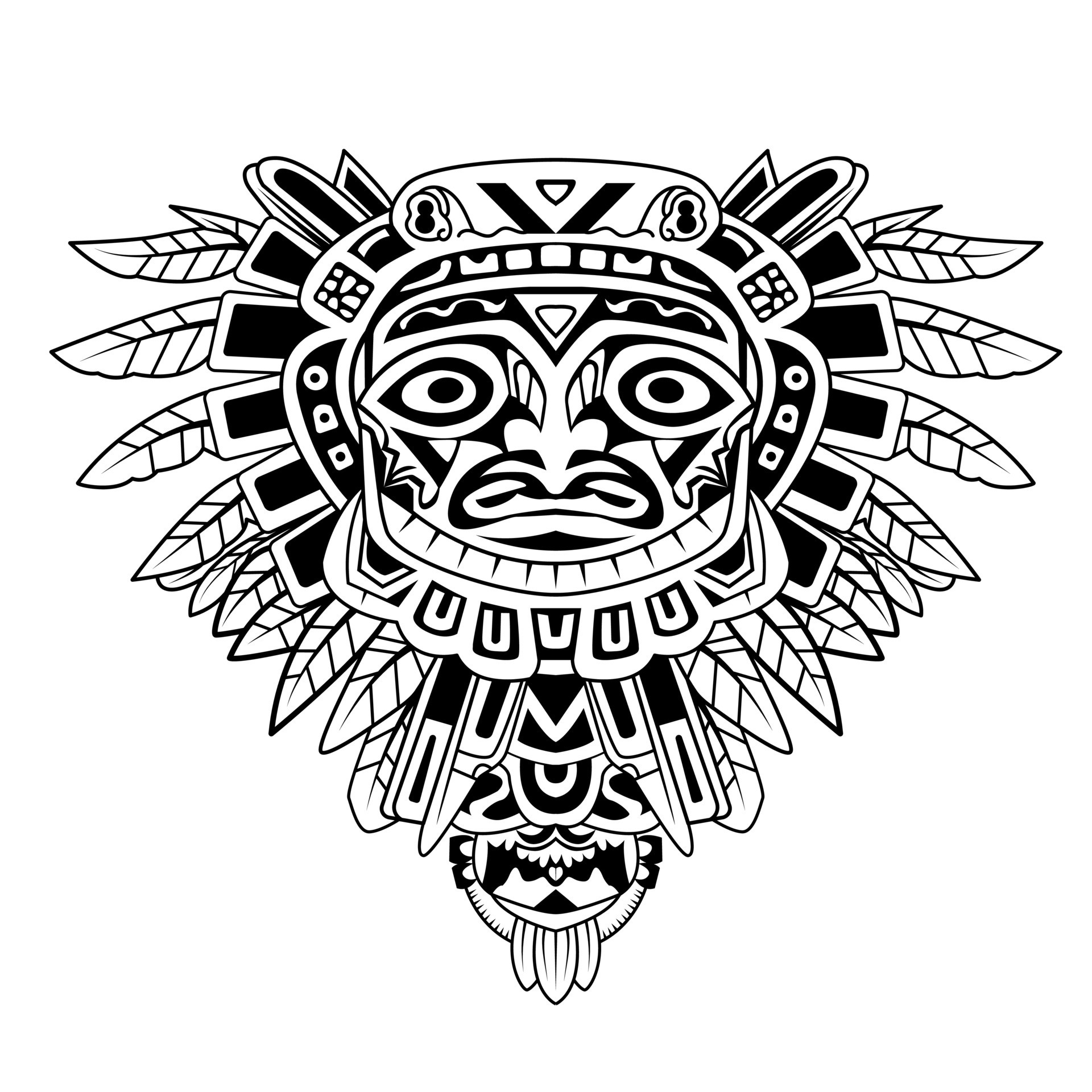 face Aztec ethnic tribal line pattern tattoo element vector. symbol ...