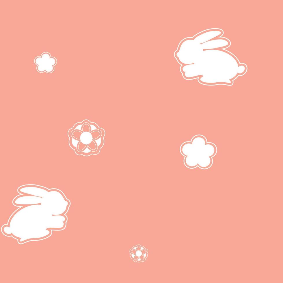 Seamless pattern childish cute bunny flowers on a pink background. Vector EPS10
