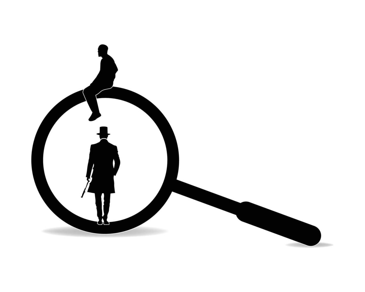 Mafia , Detective and criminal on a magnifying glass concept illustration. Mafia Silhouette vector. Criminal Silhouette vector