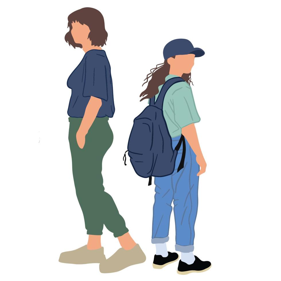 Casual style two teenager female, good for graphic design resources. vector