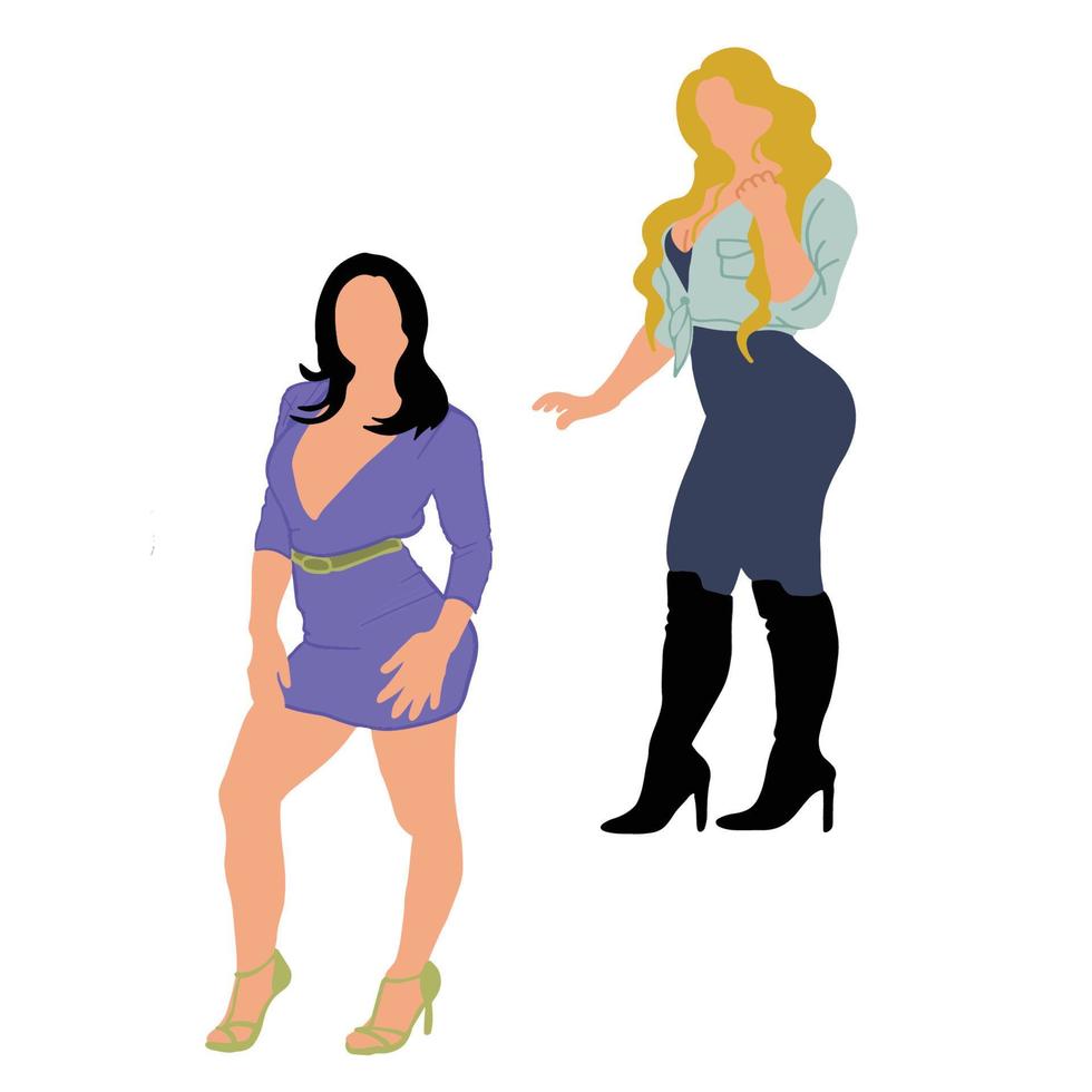 Beautiful two woman pose, good for graphic design resources. vector
