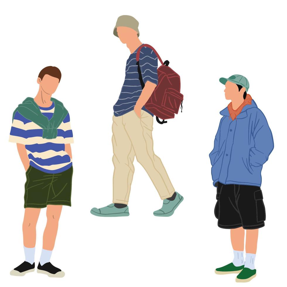 casual estilo de Tres adolescente masculino, bueno para gráfico diseño recursos. vector