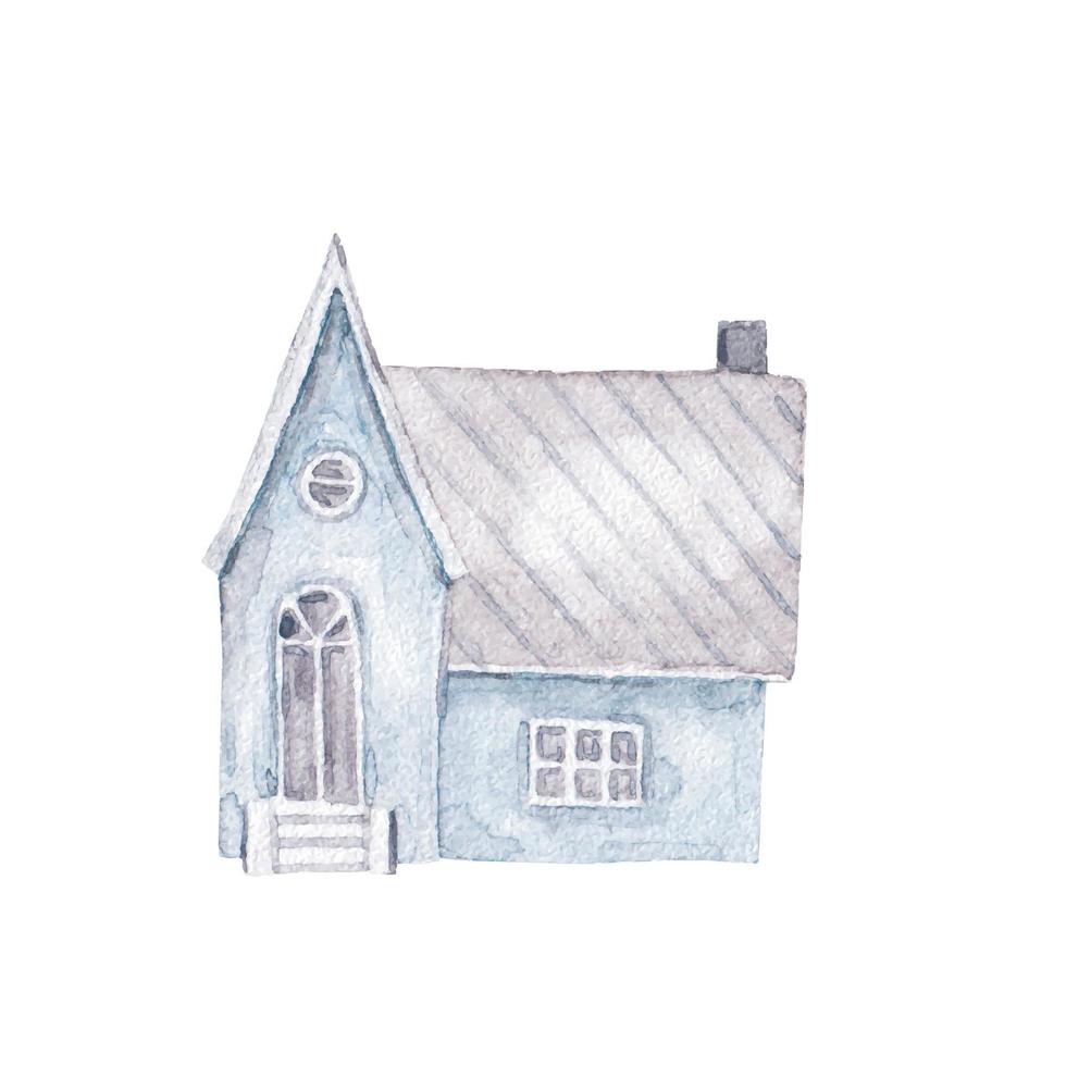 house in different colors and size, watercolor childish illustration vector