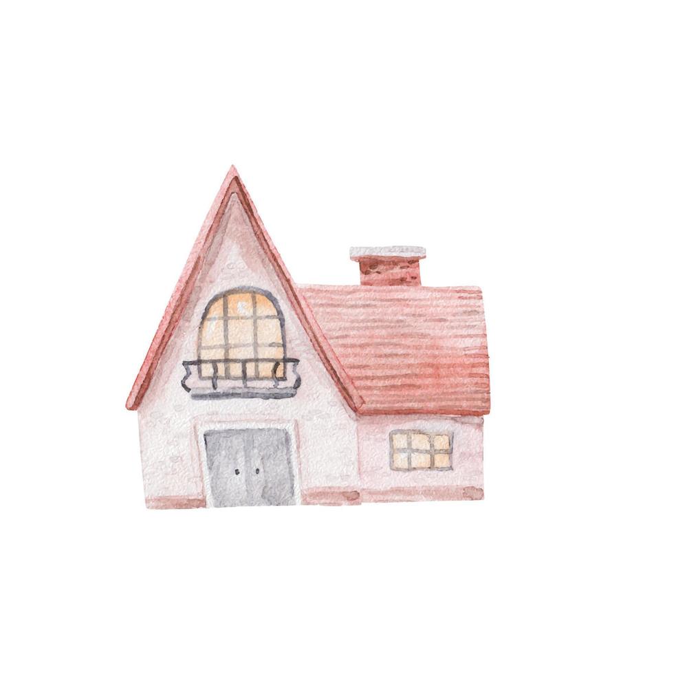 house in different colors and size, watercolor childish illustration vector