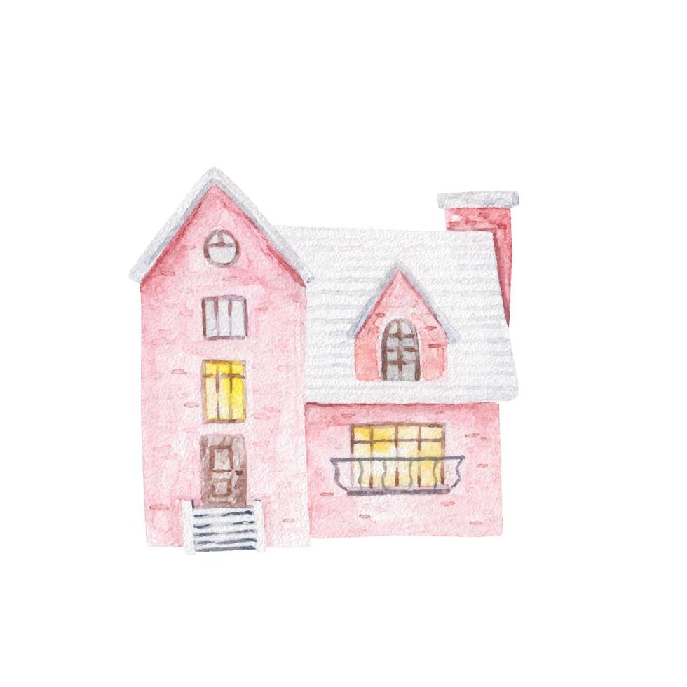 house in different colors and size, watercolor childish illustration vector