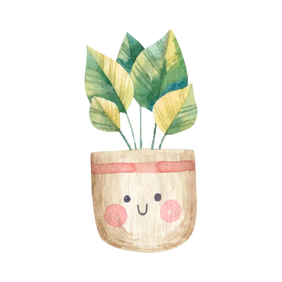 cute flower pot with face, home plants. Cute childish illustration vector