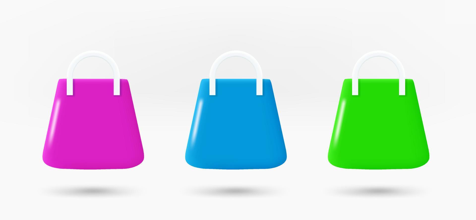 diferente color compras bolso íconos recopilación. 3d vector aislado en blanco antecedentes