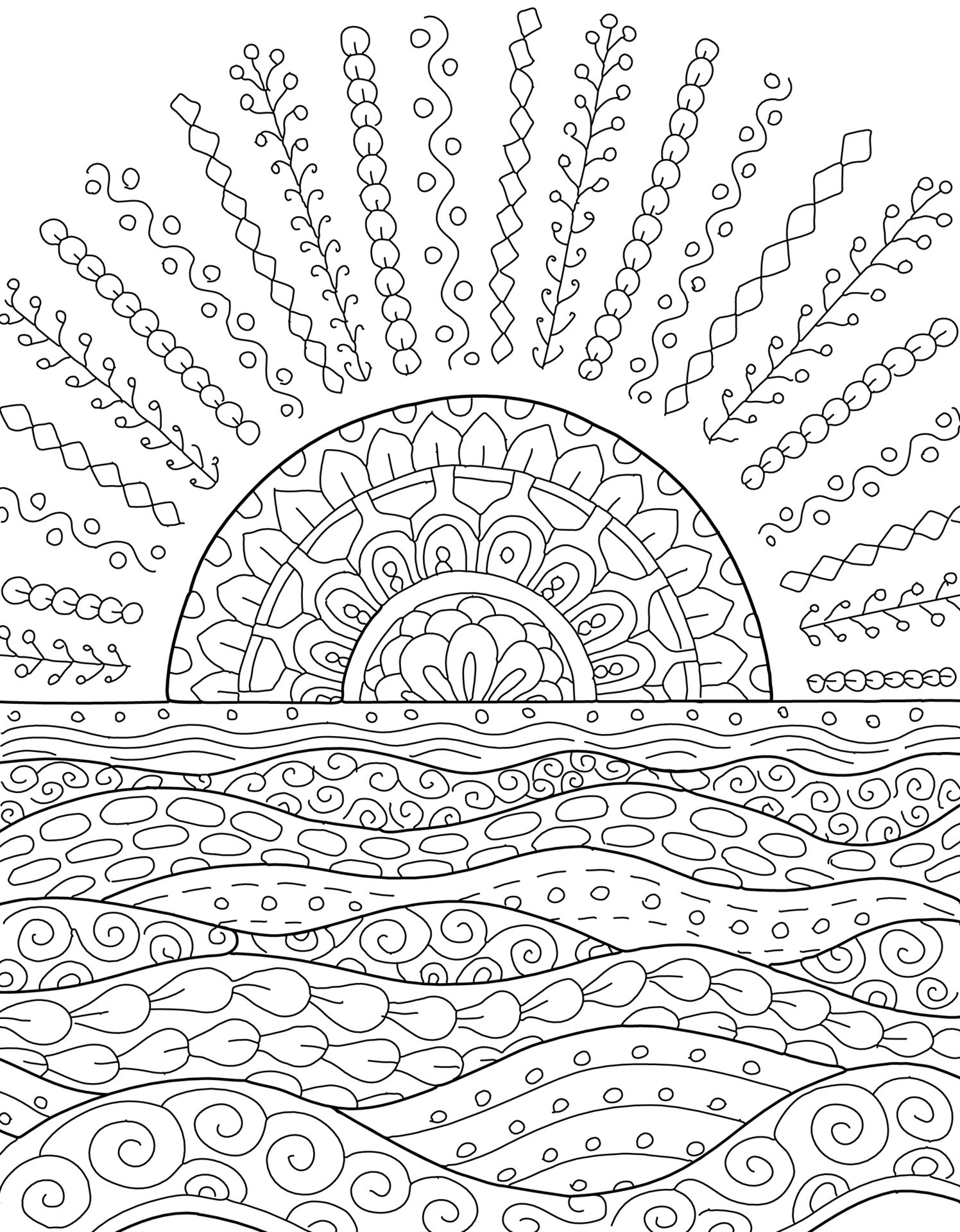 hand-drawing-coloring-page-for-kids-and-adults-wild-nature-sun