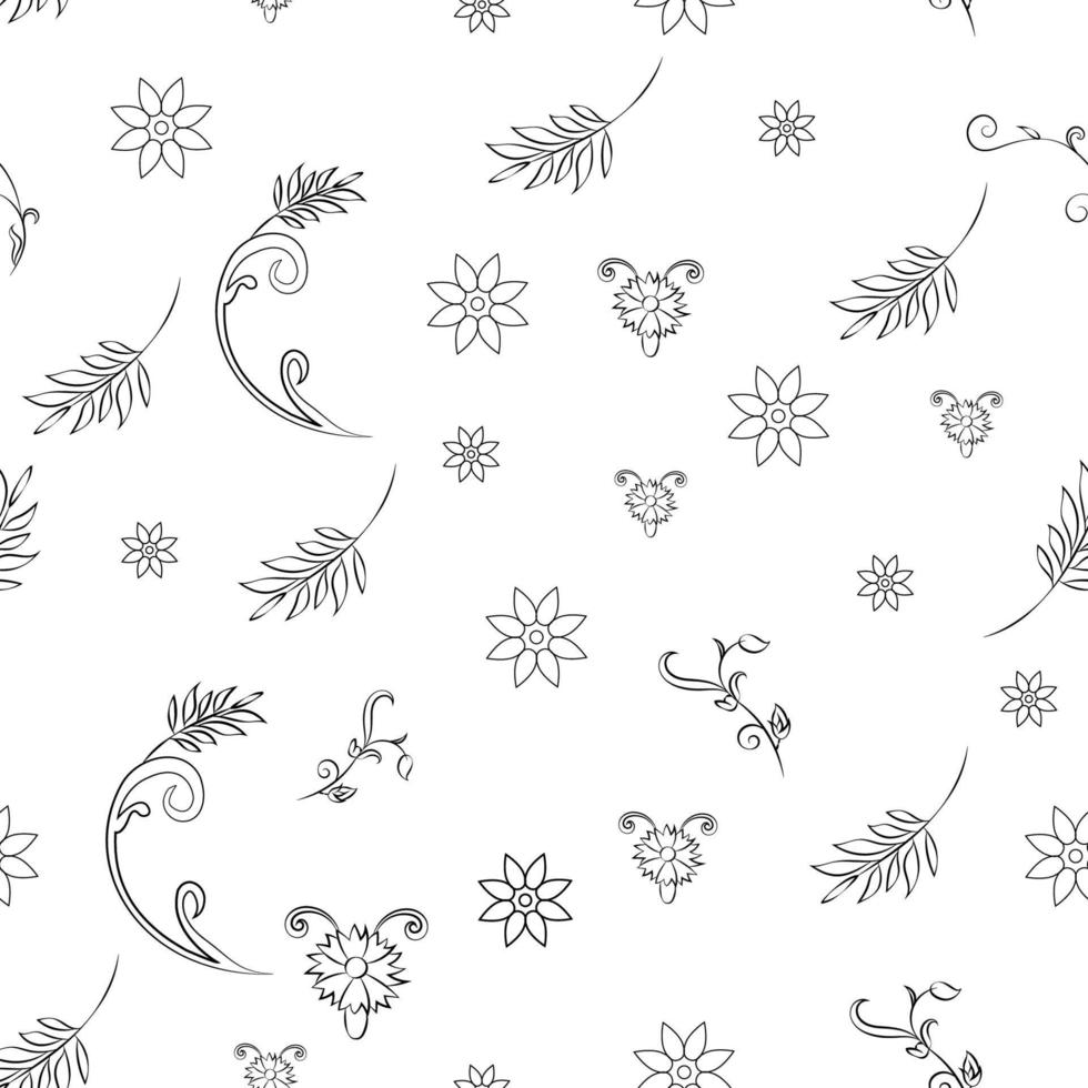 seem less pattern floral outline seemless pattern black white beautiful flower leaf outline pattern texture wallpaper vector background design illustration