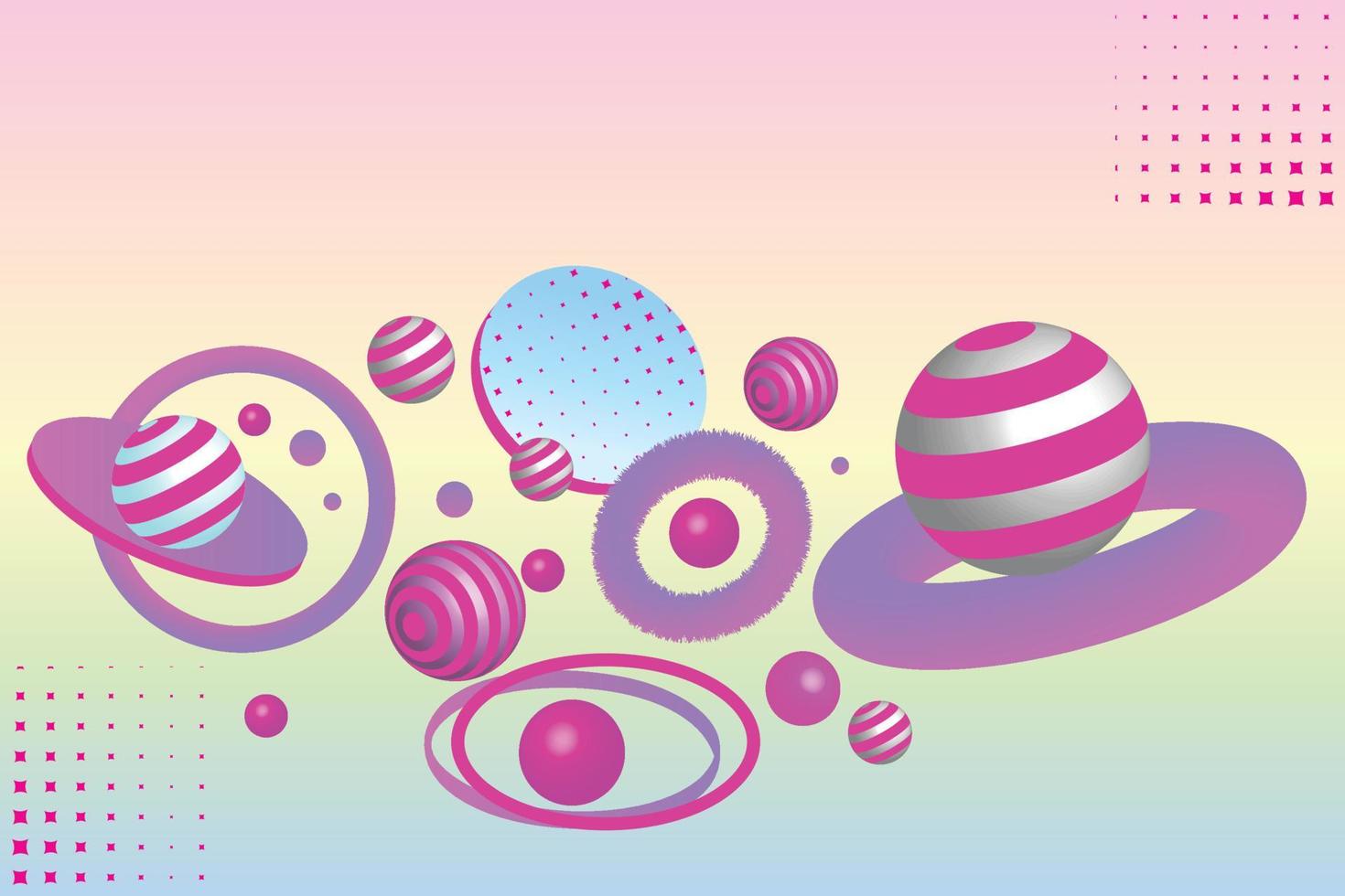 3d background with colorful balls and rings gradient color halftone pattern wallpaper vector