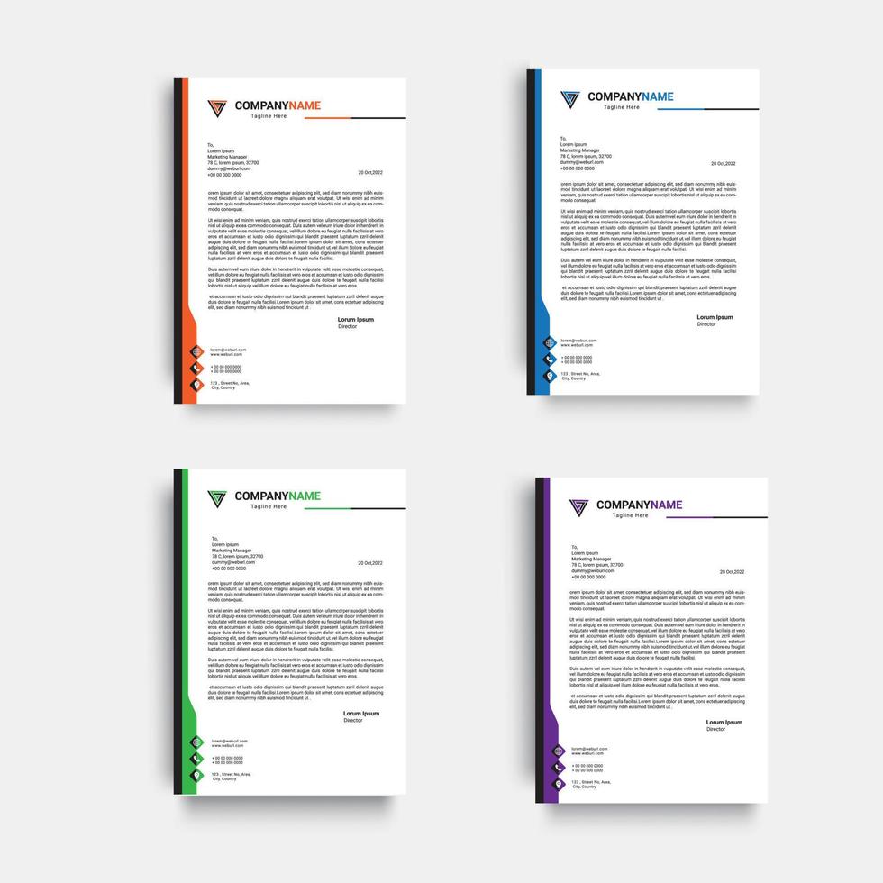 corporate modern letterhead design template in orange, blue, green and purple color. creative modern letter head design template for your project. letterhead, letter head, Business letterhead design. vector