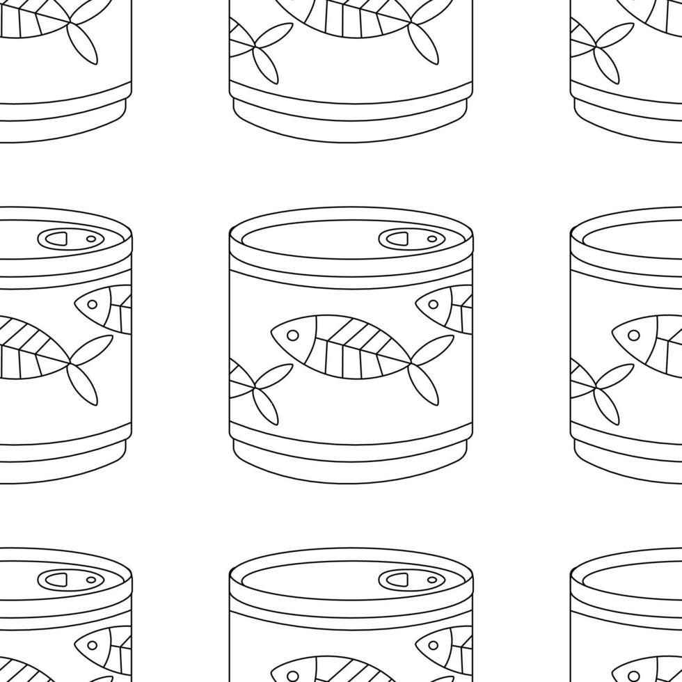 Pattern with canned fish, for animals, cats, tin can with fish label. vector
