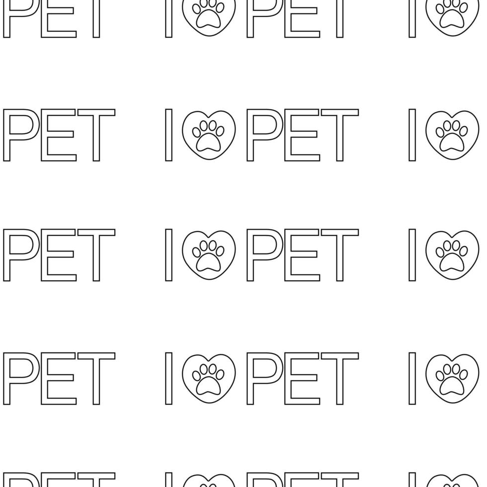 Pattern with text, lettering I love pet with hearts. vector