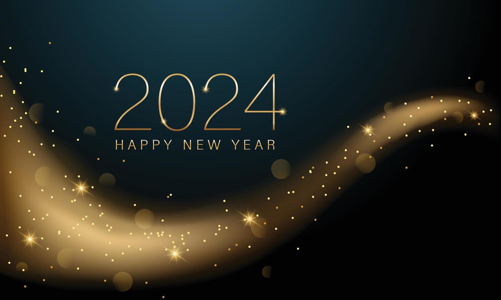 2024 nuevo año con resumen brillante color oro ola diseño elemento y Brillantina efecto en oscuro antecedentes. para calendario, póster diseño vector