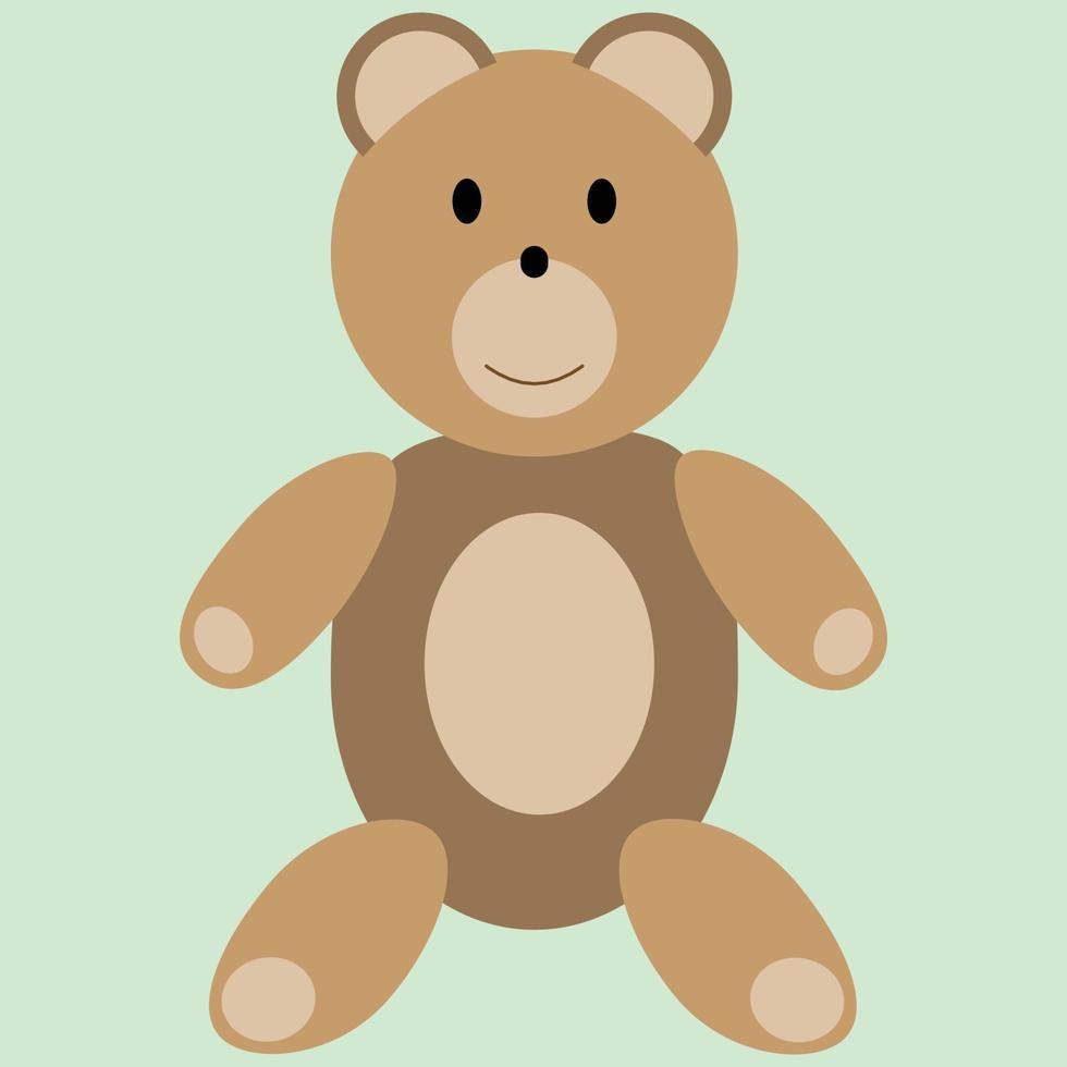 A teddy bear, brown and green colors, cute bear illustration vector, suitable for educational content and toys shop sign and kids apps and social media posts, a poster for kids room and T shirt print vector