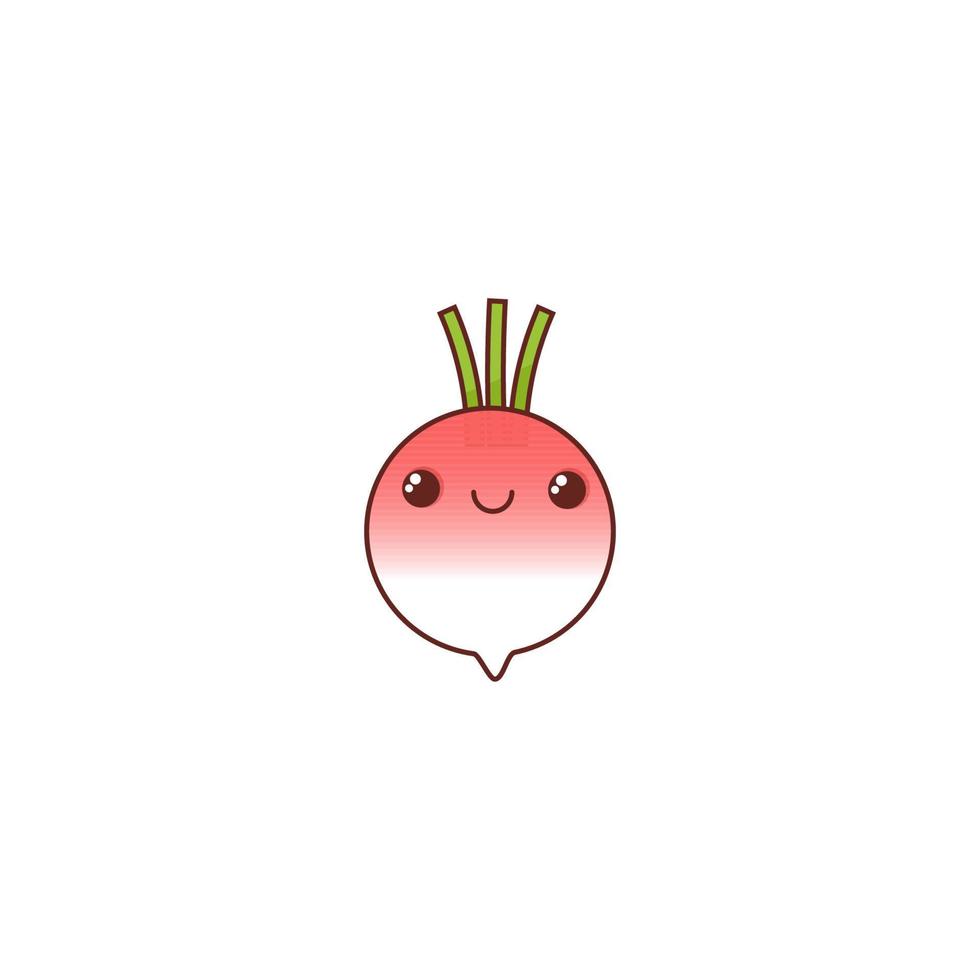 Pink and white kawaii radish with eyes isolated on white background vector