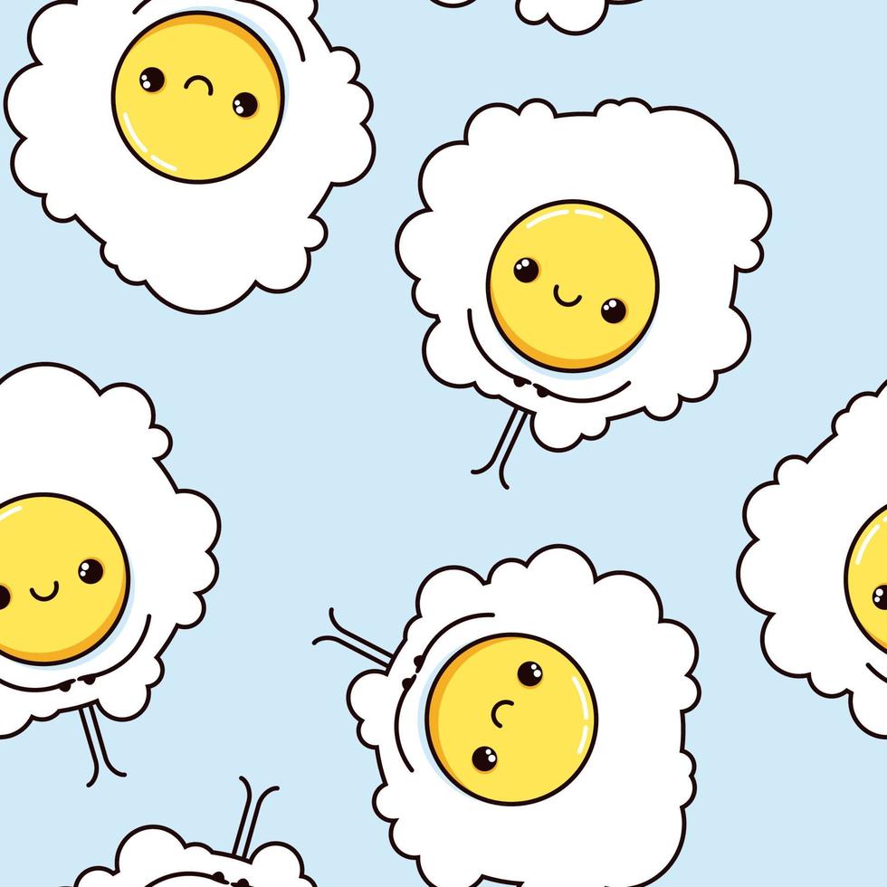 Seamless pattern of kawaii fried eggs vector