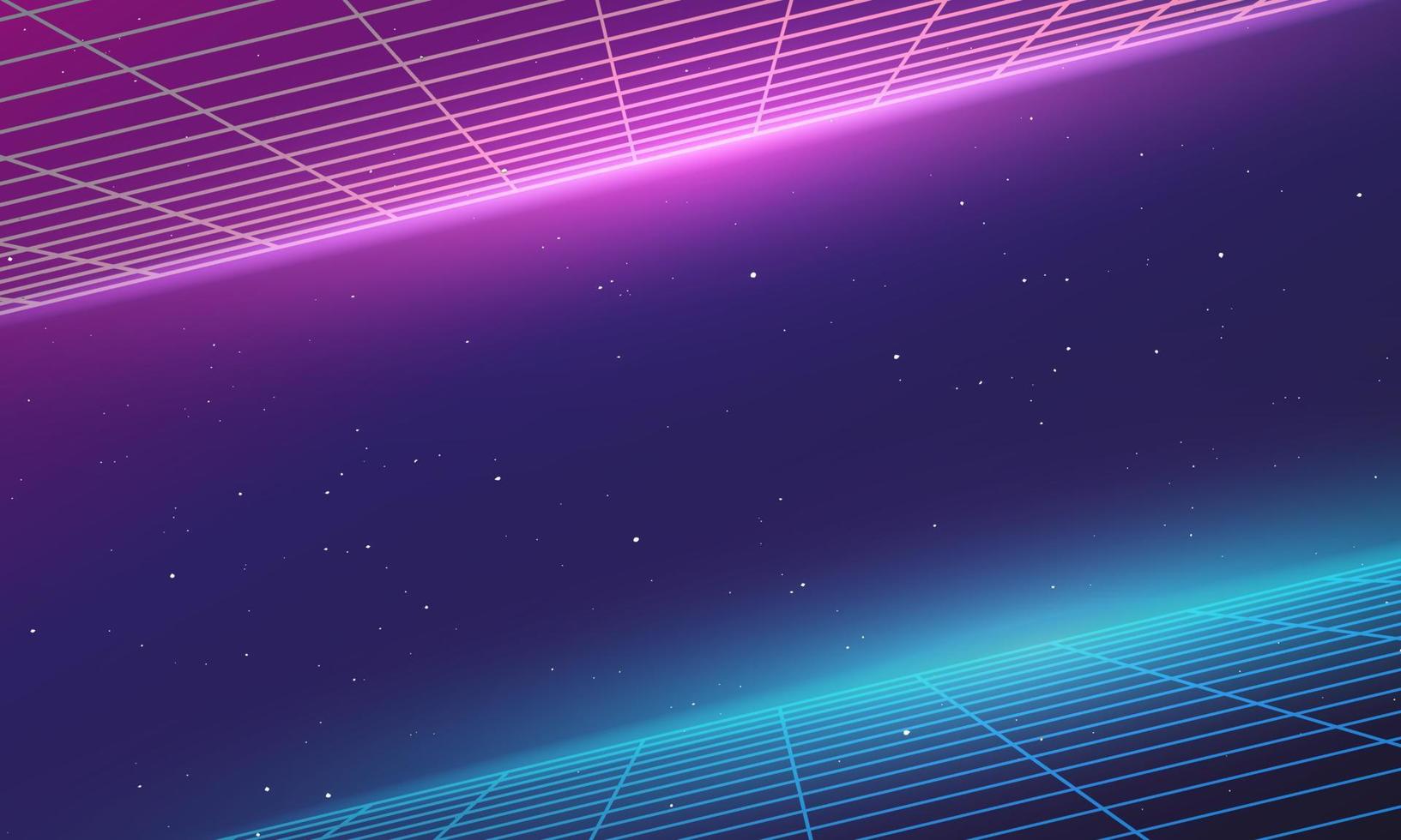 galaxia antecedentes con 3d rejillas y neón brillante luces inspirado por vídeo juegos y ciencia ficción películas vector