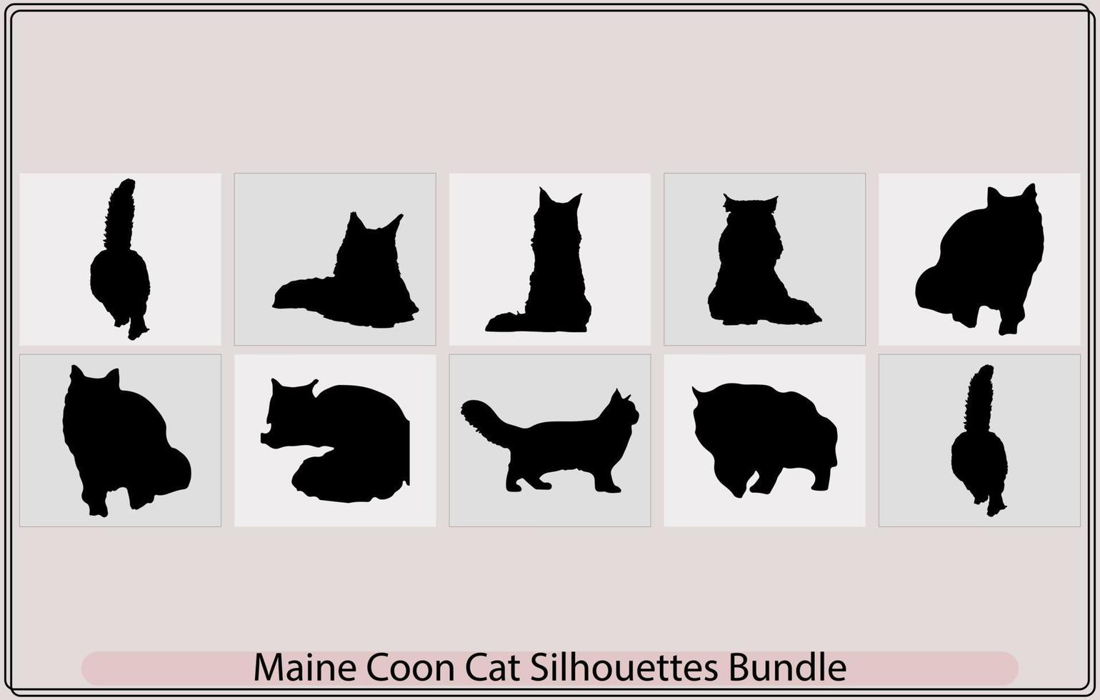 gato siluetas, maine mapache gato íconos y siluetas,sentado Maine mapache gato felis catus en un frente ver silueta, vector