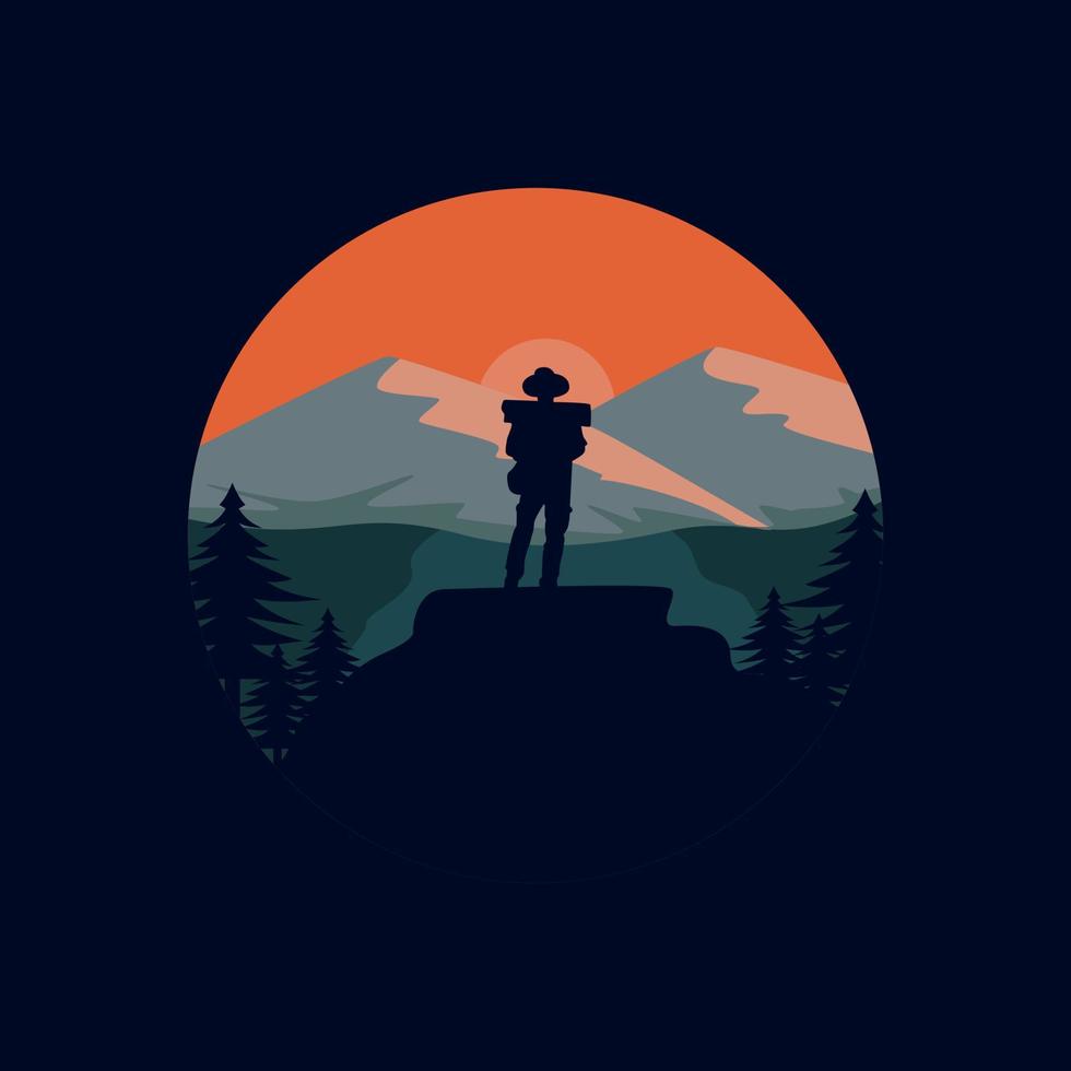 Illustration vector graphic of mountain with circle frame and flat style design, good for t shirt or keychan