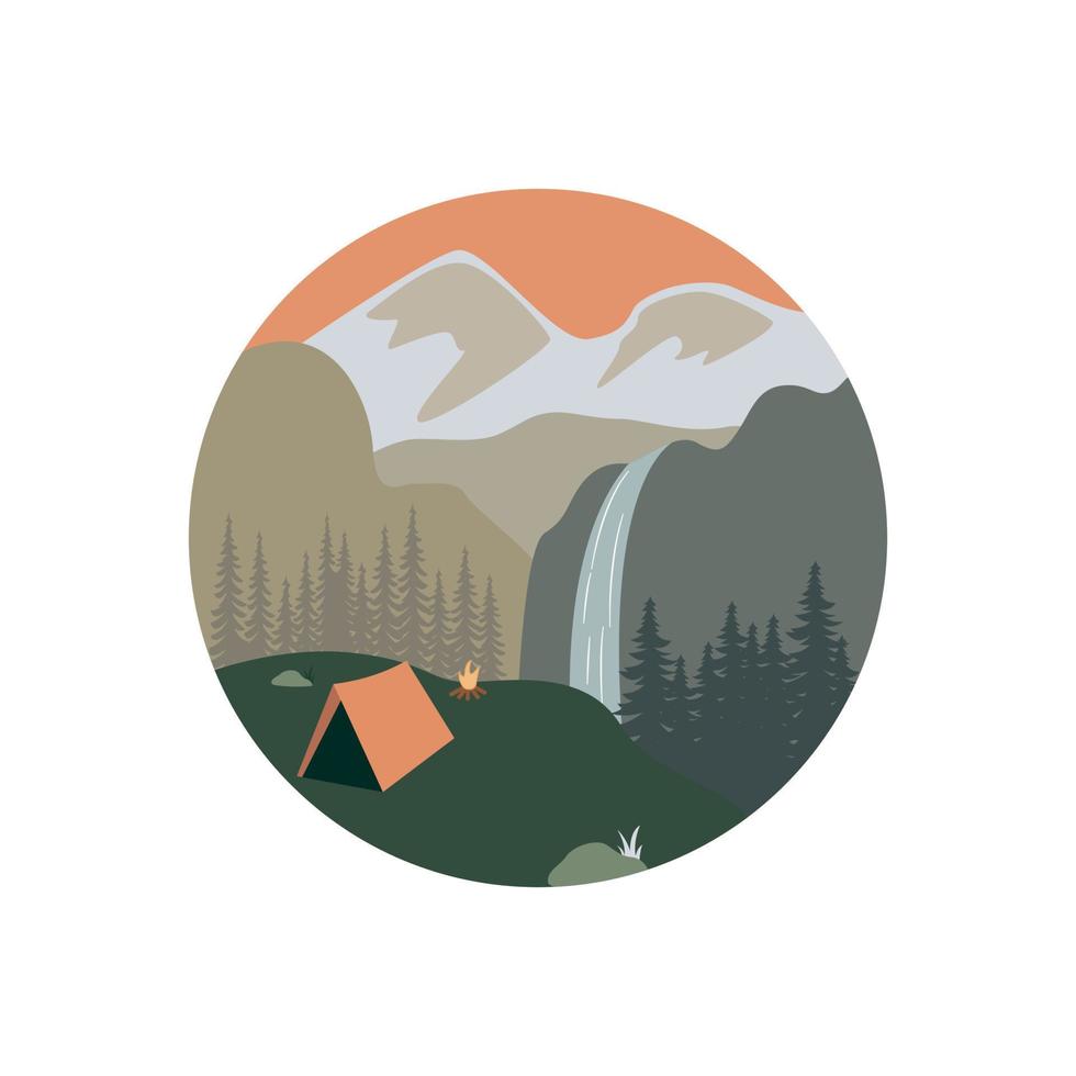 Illustration vector graphic of mountain with circle frame and flat style design, good for t shirt or keychan