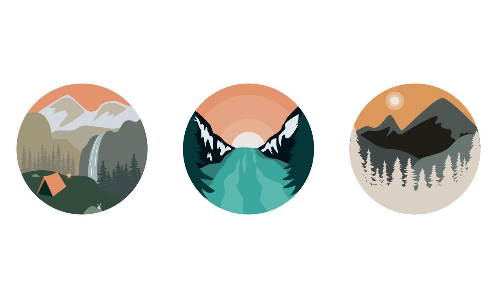 Illustration vector graphic of mountain with circle frame and flat style design, good for t shirt or keychan