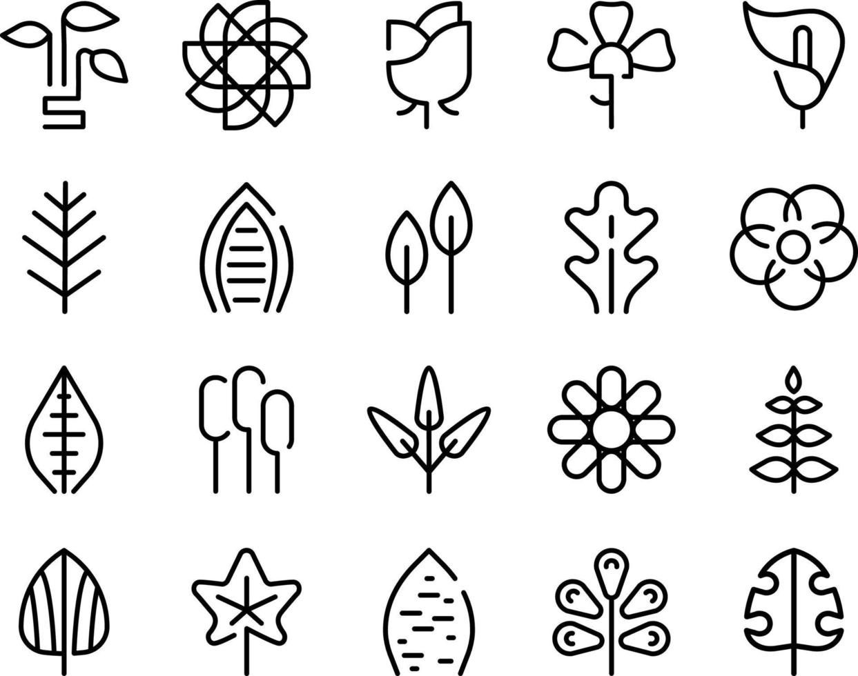 icon bundle of plants leaves with line aesthetic style vector