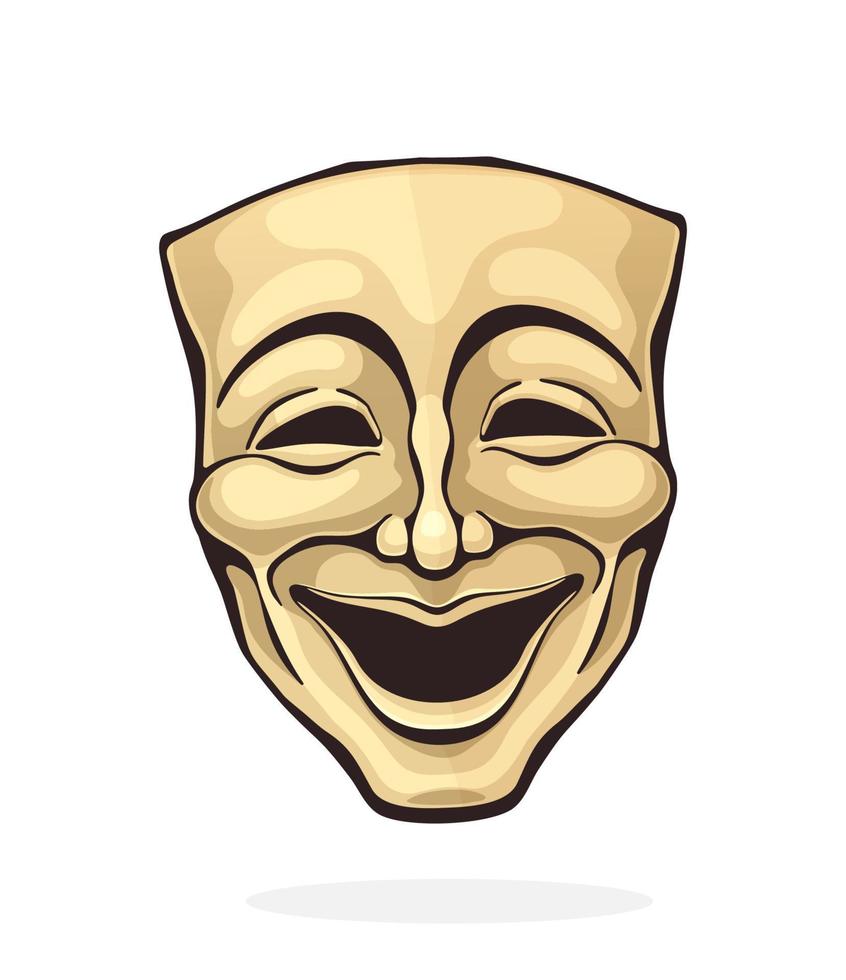 Theatrical comedy mask. Vintage opera mask for happy actor. Face expresses positive emotion. Movie industry. Isolated on white background vector