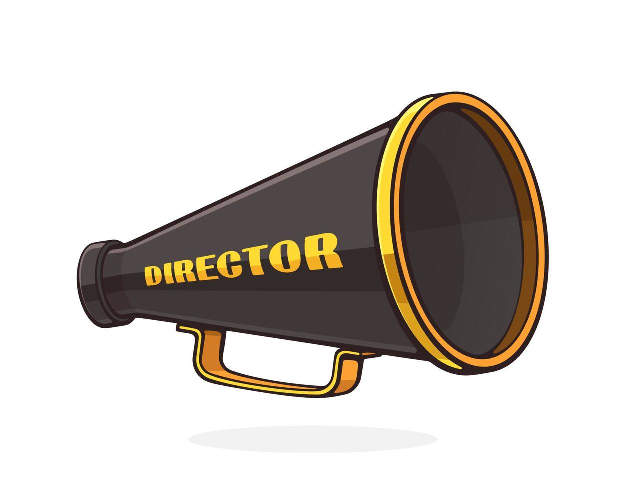 retro megáfono con palabra director en el lado. Clásico mano ruidoso vocero. película industria. símbolo de voz audio información. aislado en blanco antecedentes vector