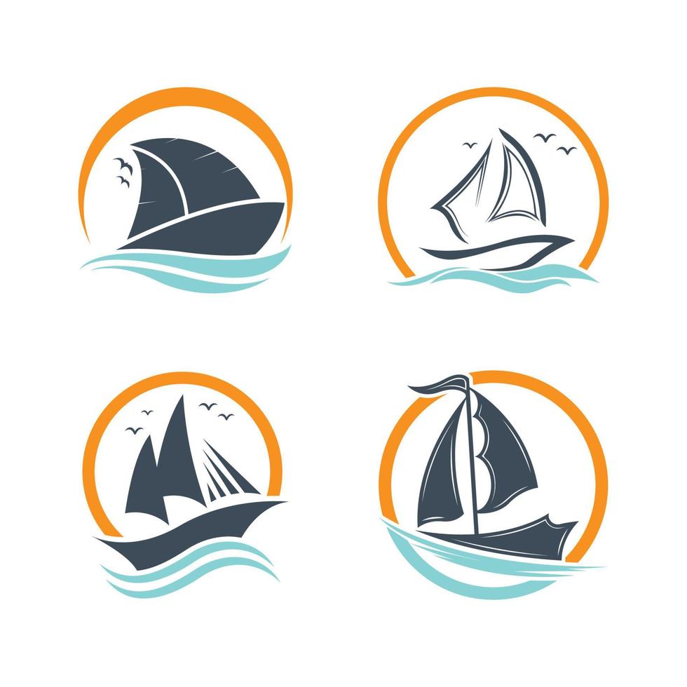 Sailboat boat on sea ocean wave with logo design vector