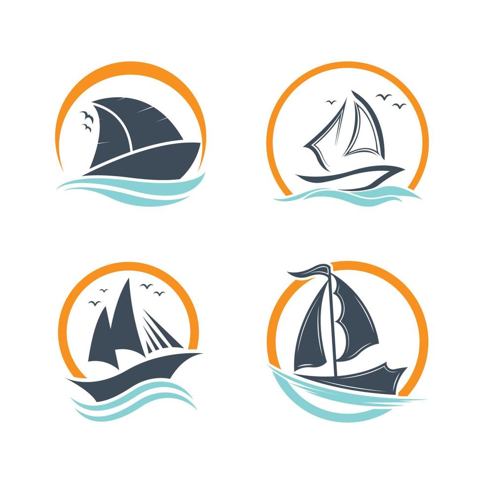 velero en ola oceánica con diseño de logotipo vector