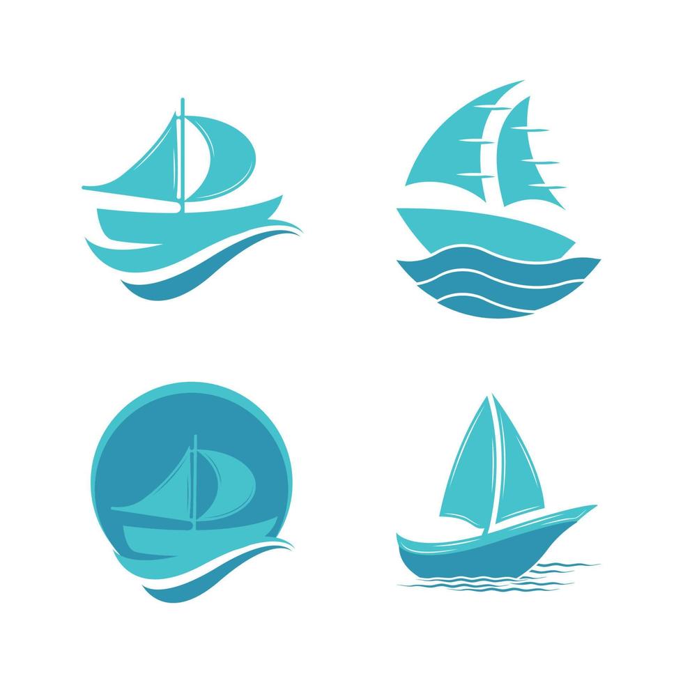 Sailboat boat on sea ocean wave with logo design vector