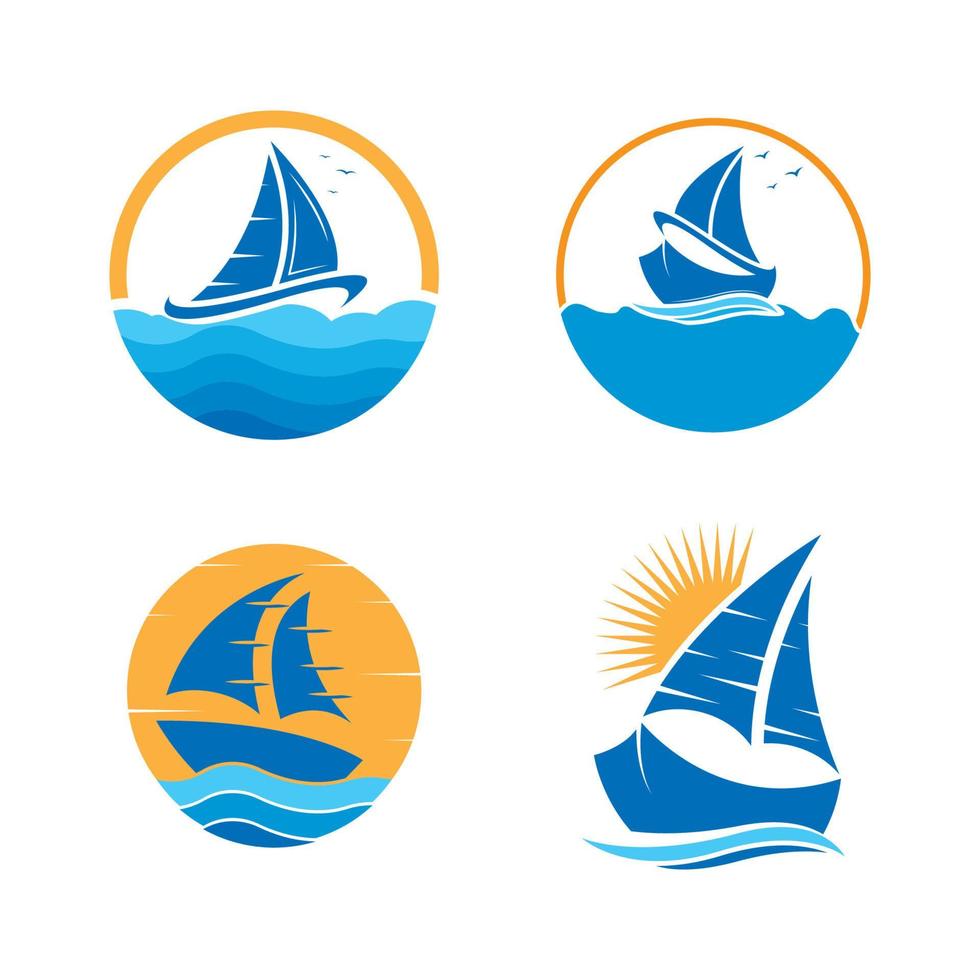 velero en ola oceánica con diseño de logotipo vector