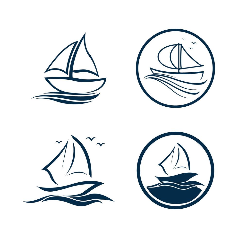 Sailboat boat on sea ocean wave with logo design vector