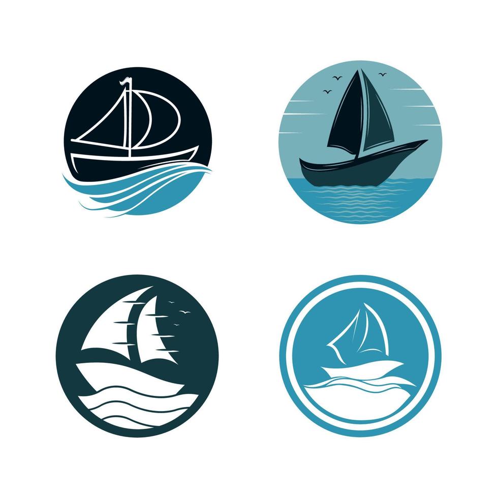 Sailboat boat on sea ocean wave with logo design vector