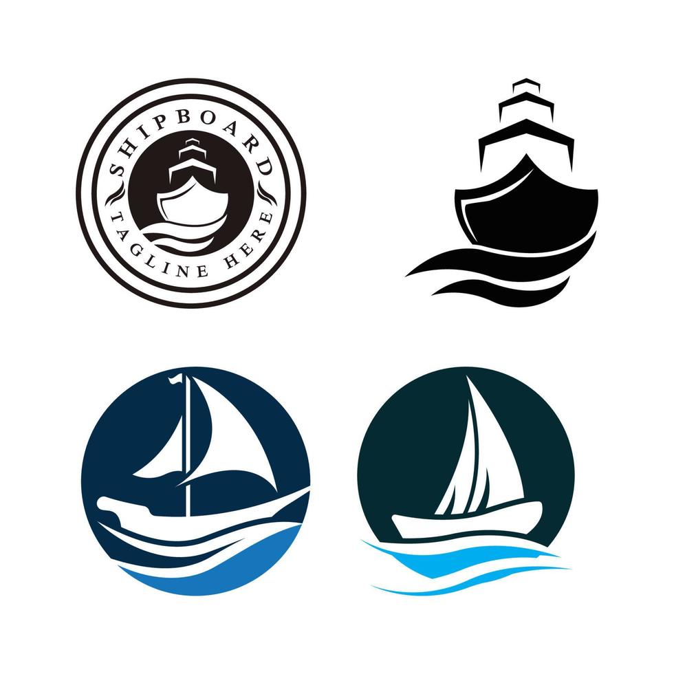 Sailboat boat on sea ocean wave with logo design vector