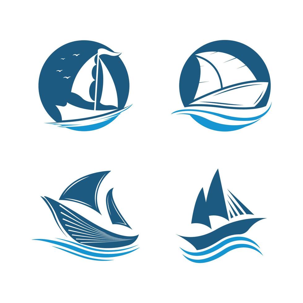 velero en ola oceánica con diseño de logotipo vector