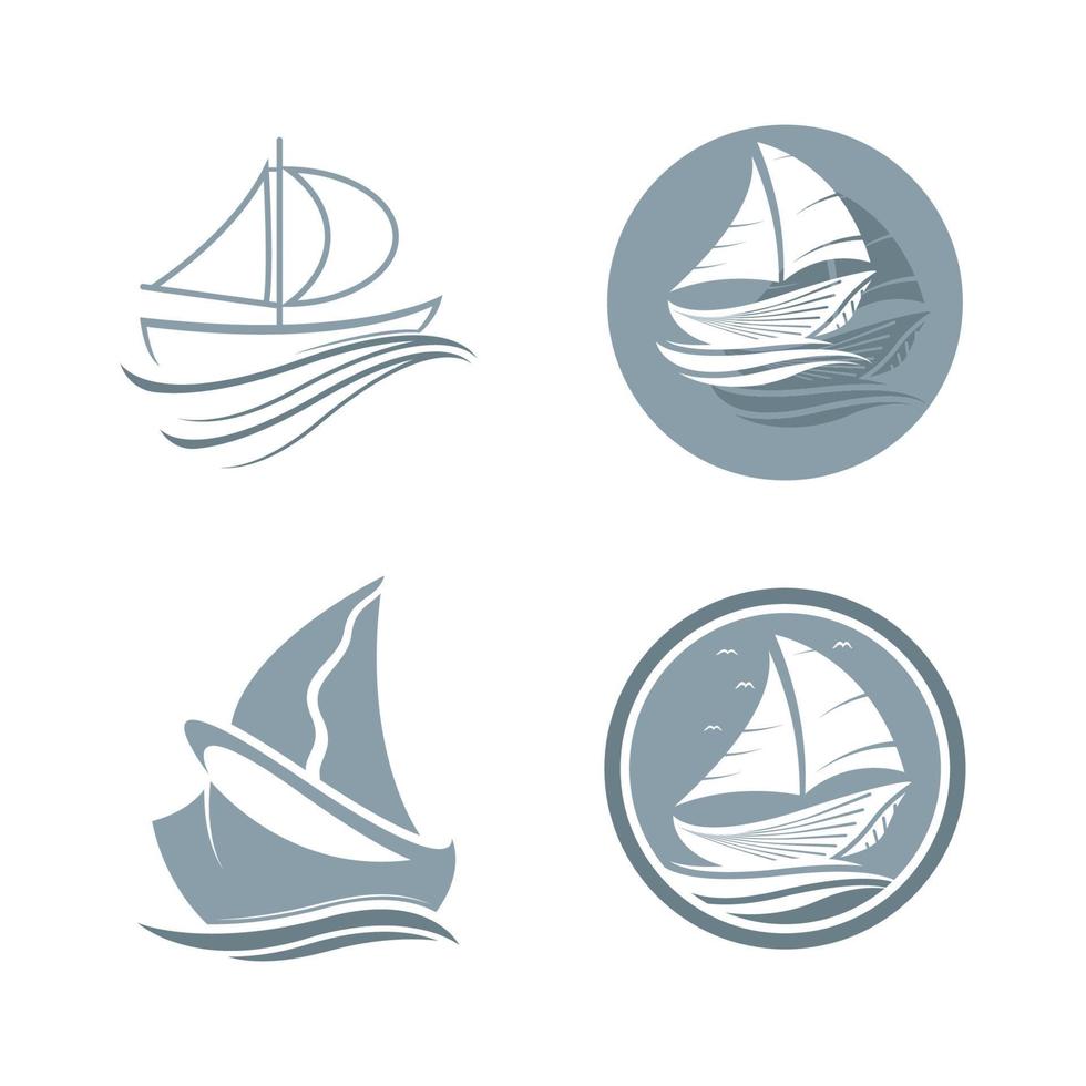 velero en ola oceánica con diseño de logotipo vector